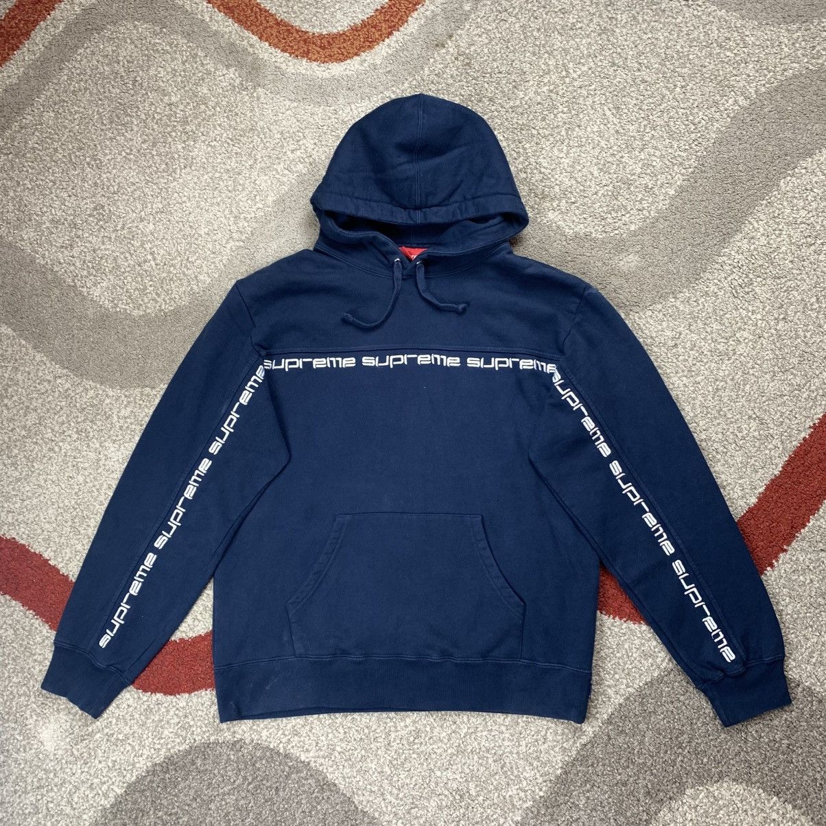 Supreme Text Stripe Hoodie | Grailed