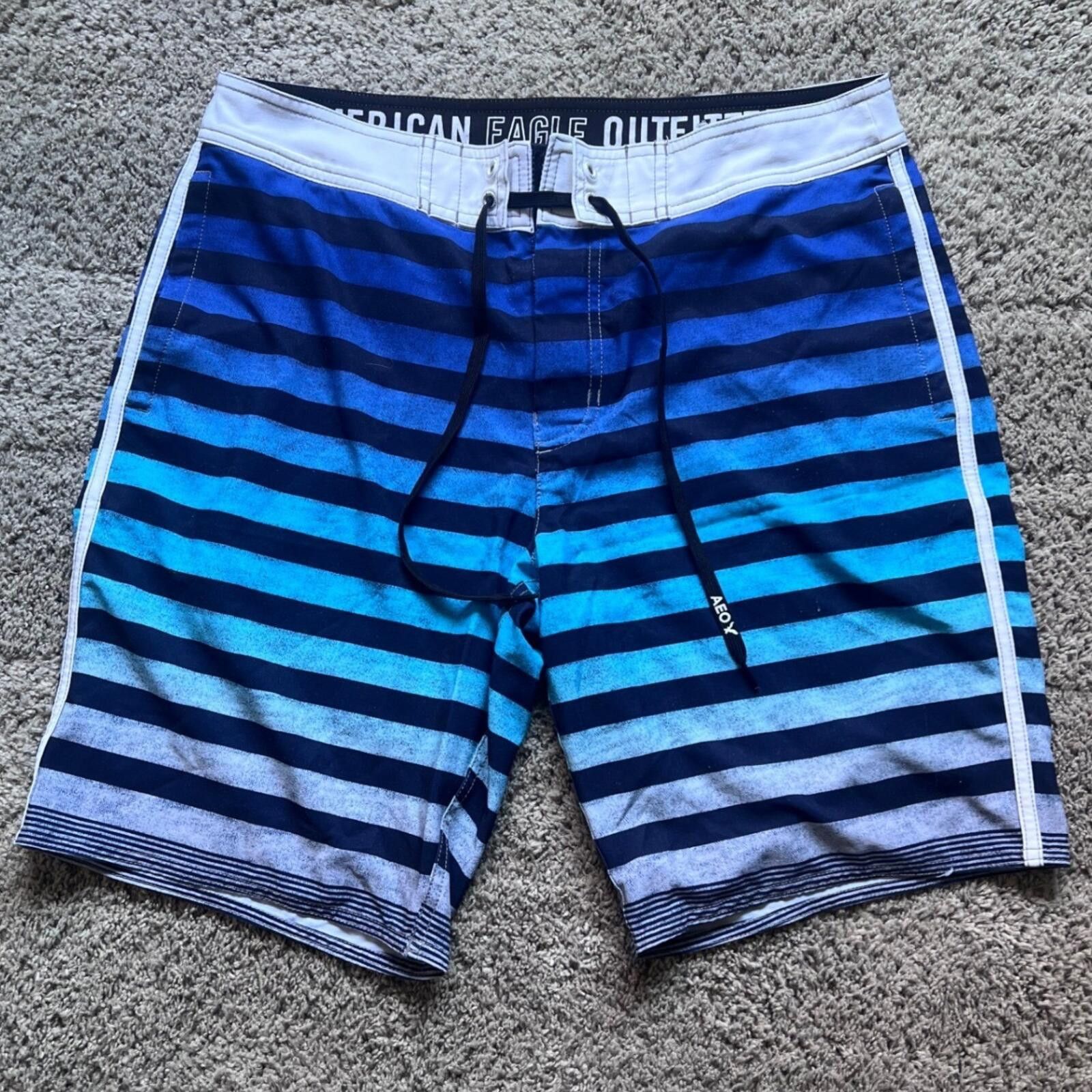 American Eagle Outfitters American Eagle Mens Blue Striped Swim Trunks Size Medium Size US 32 / EU 48 - 1 Thumbnail