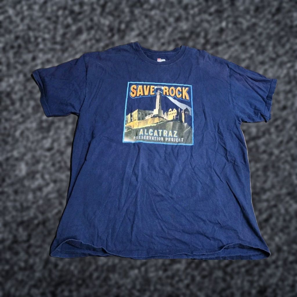 Hanes Mens XL Hanes Alcatraz Preservation Project Navy Blue Short Sleeve T Shirt Size US XL / EU 56 / 4 - 1 Thumbnail