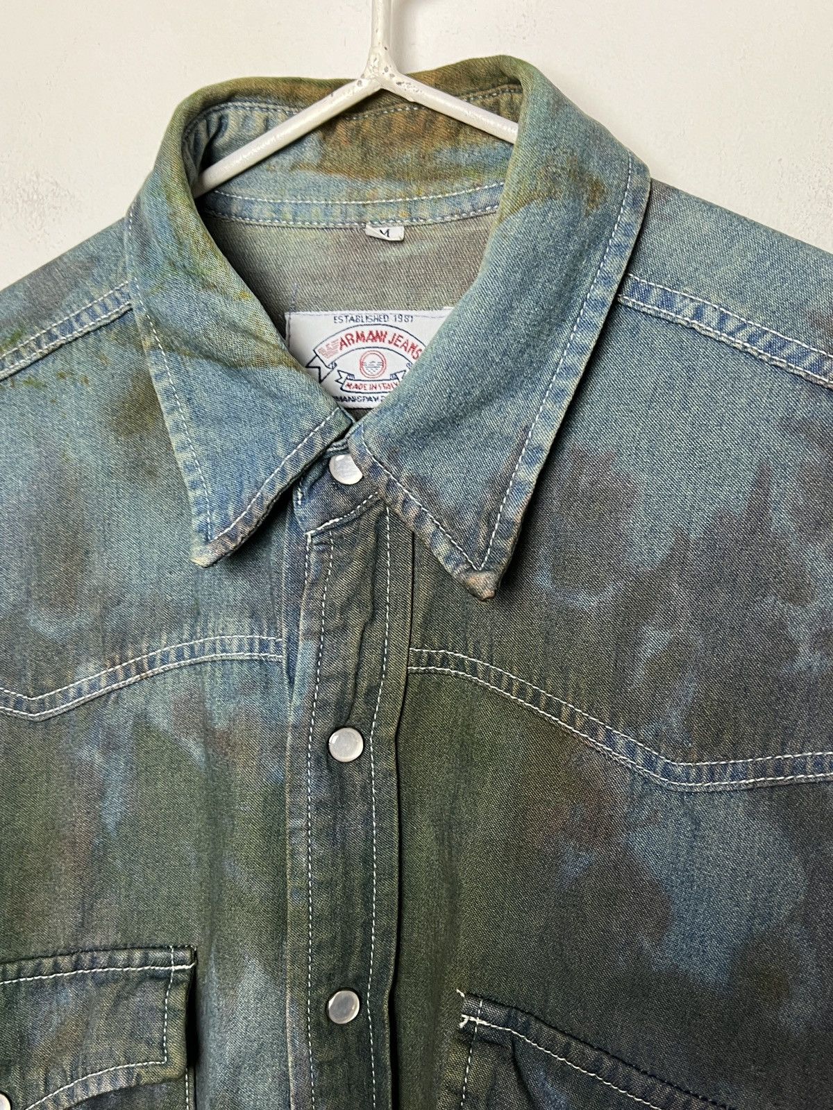 Giorgio Armani armani mud denim shirt y2k tie dye 1 of 1 m-l Size US L / EU 52-54 / 3 - 4 Thumbnail