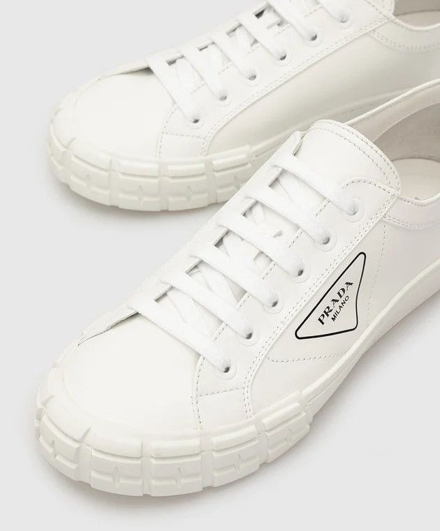 Prada Prada Cassetta Triangle Logo Low Top Sneakers White Leather Size US 11 / IT 41 - 1 Thumbnail