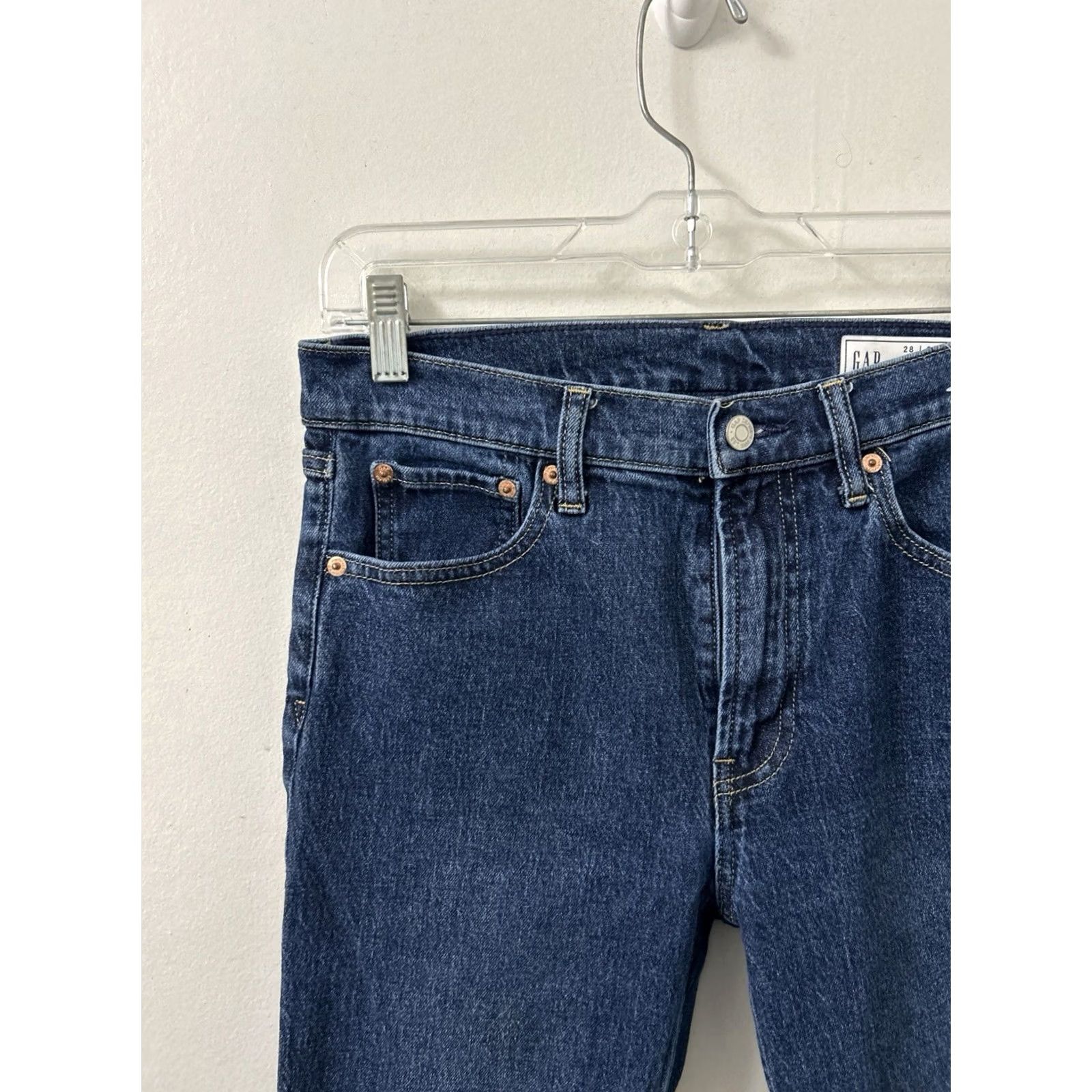Gap VINTAGE Gap 90s Straight High Rise Jeans Womens 28x29 Dark Wash Blue Denim Pants Size 28" / US 6 / IT 42 - 4 Thumbnail