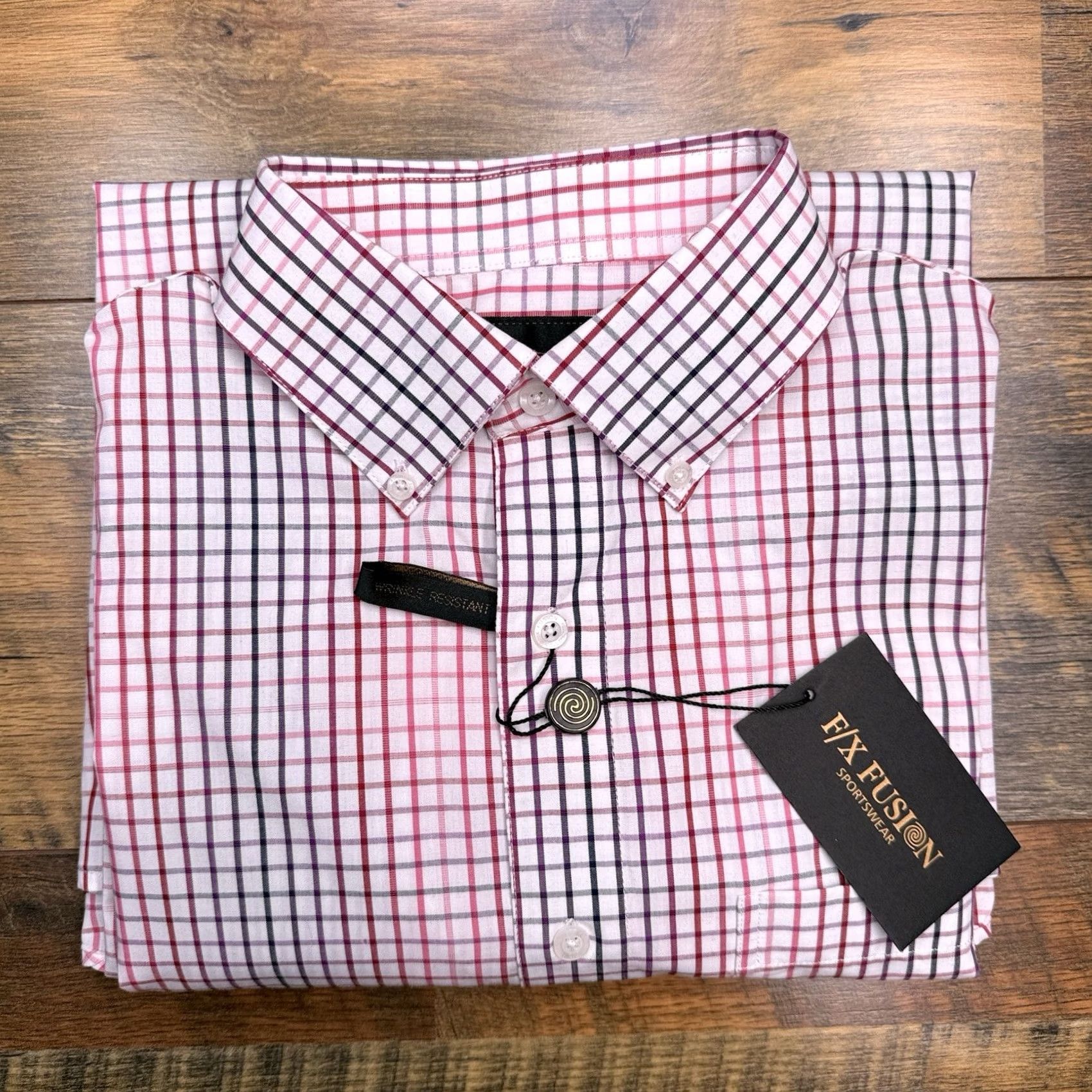 Vintage FX Fusion Shirt Mens Medium Red Check Button Up Wrinkle Resistant New Size US M / EU 48-50 / 2 - 2 Thumbnail