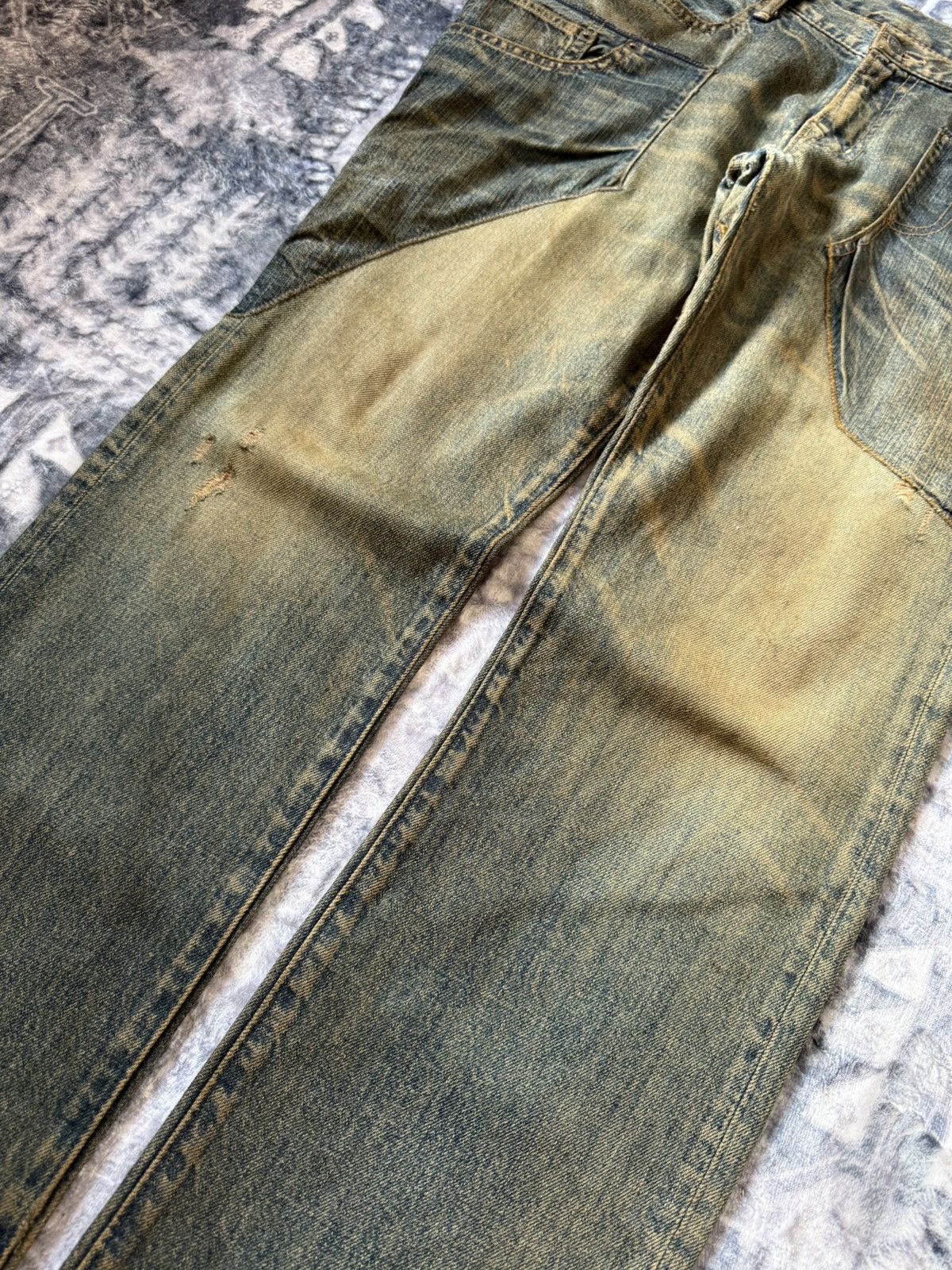 Le Grande Bleu (L.G.B.) Antgauge Japan Asymmetrical Cut & Sew Mud Wash Jeans Size US 32 / EU 48 - 9 Thumbnail