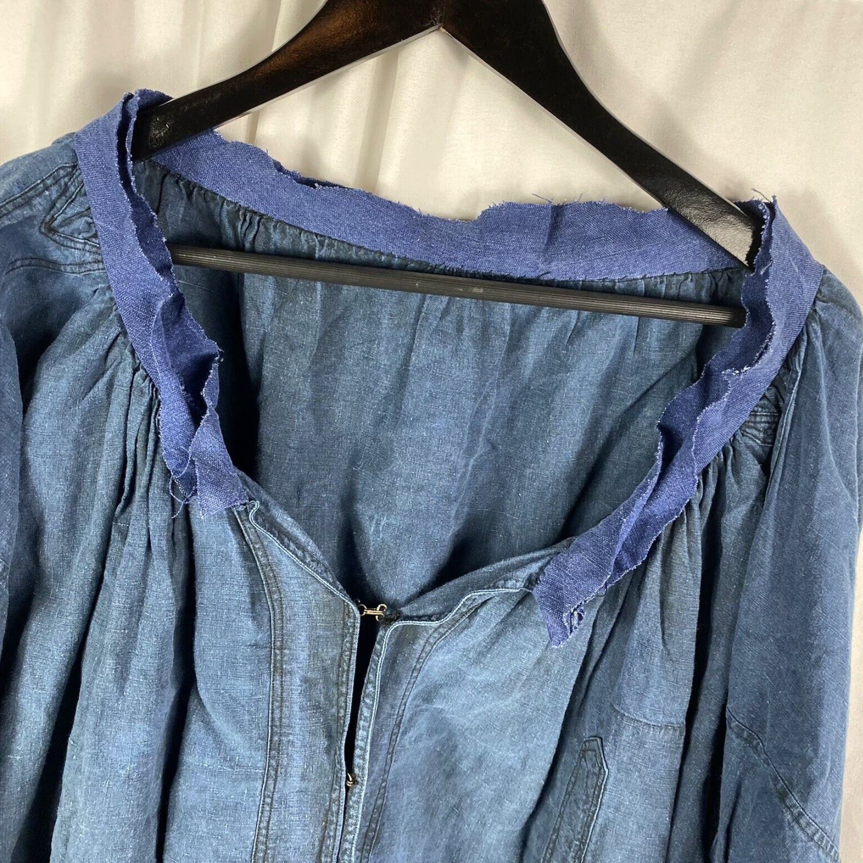 Vintage VINTAGE Original 1800s French Pure Linen Indigo Biaude Smock Size ONE SIZE - 3 Thumbnail