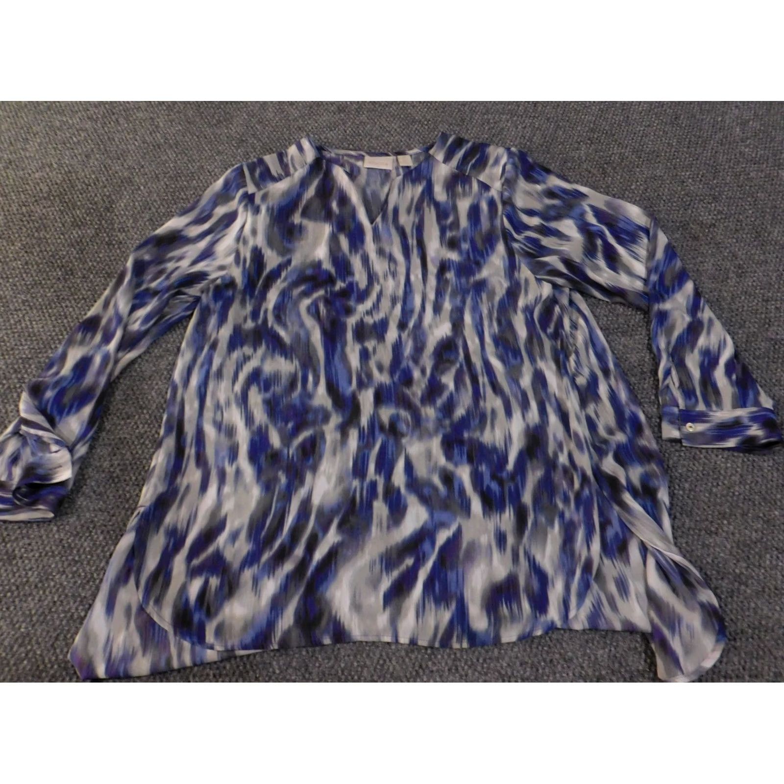 Vintage Chico's Tunic Blouse Long Sleeve Blue Gray Abstract V-Neck 2 Womens Shirt Casual Blouse Size XS / US 0-2 / IT 36-38 - 4 Thumbnail