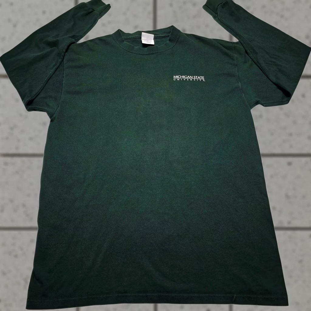 Vintage VINTAGE Santee Heavyweight T-Shirt Michigan State Spartans USA Made Size Large Mens Green Cotton Long Sleeve T-Shirt Size US L / EU 52-54 / 3 - 1 Thumbnail