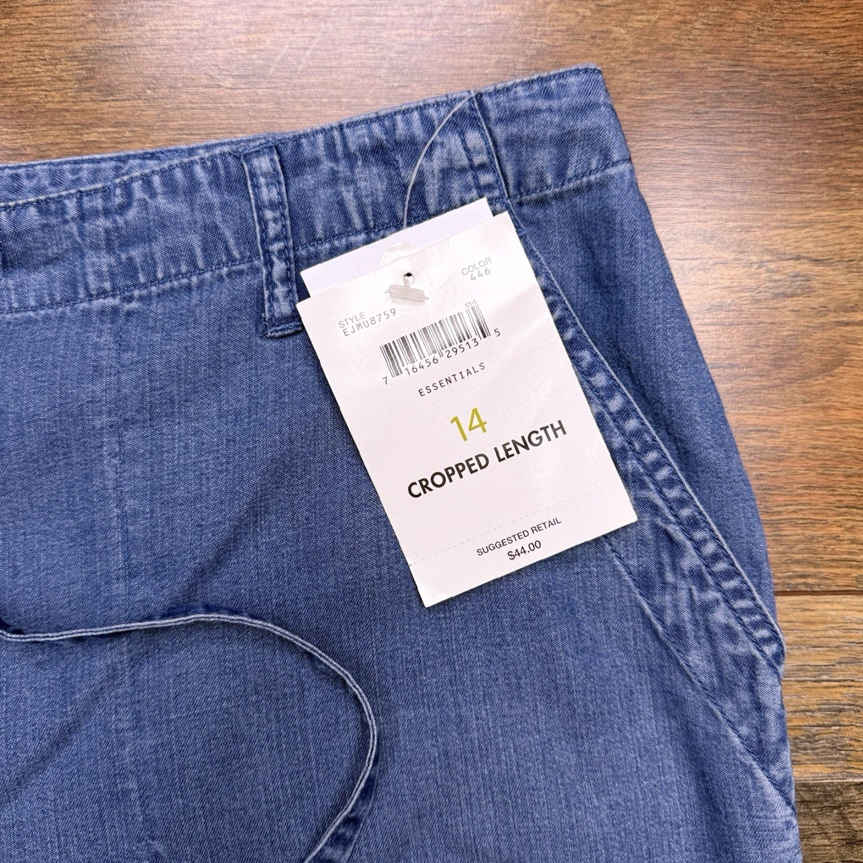 Denime Emma James Cropped Pants Womens 14 Denim Drawstring Wide-Leg City Relaxed High Rise Jeans Cotton Tencel Blue New with Tags Size 36" / US 14 / IT 50 - 4 Thumbnail