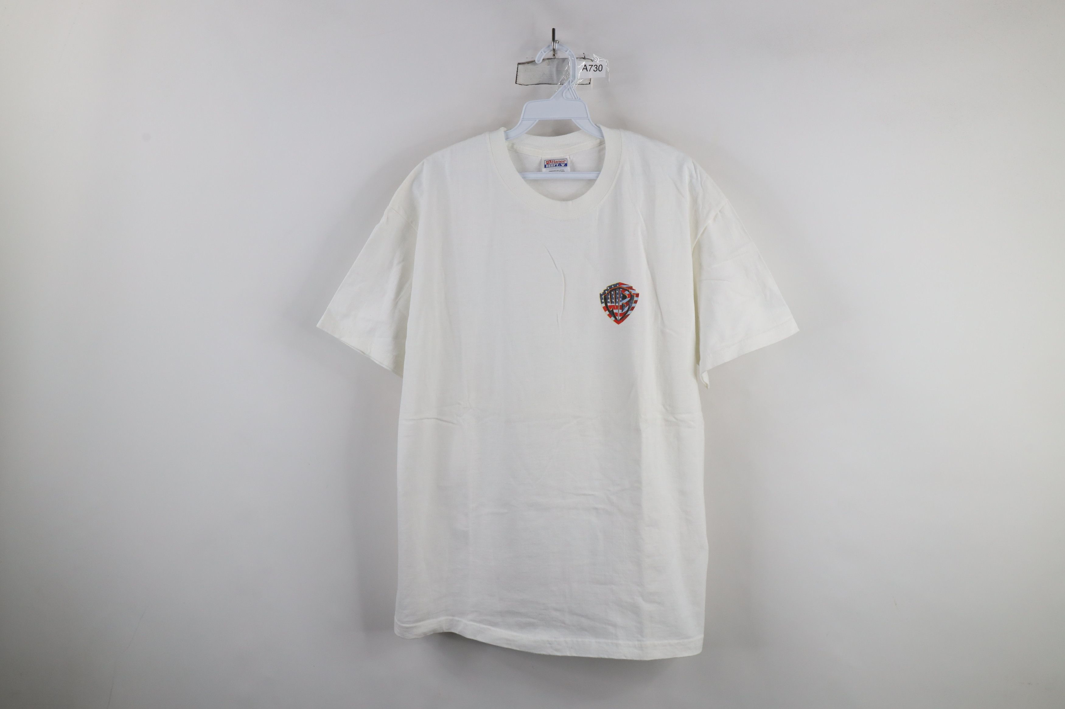 Vintage Vintage 90s Warner Brothers Flag Shield Logo T-Shirt White Size US XL / EU 56 / 4 - 1 Thumbnail