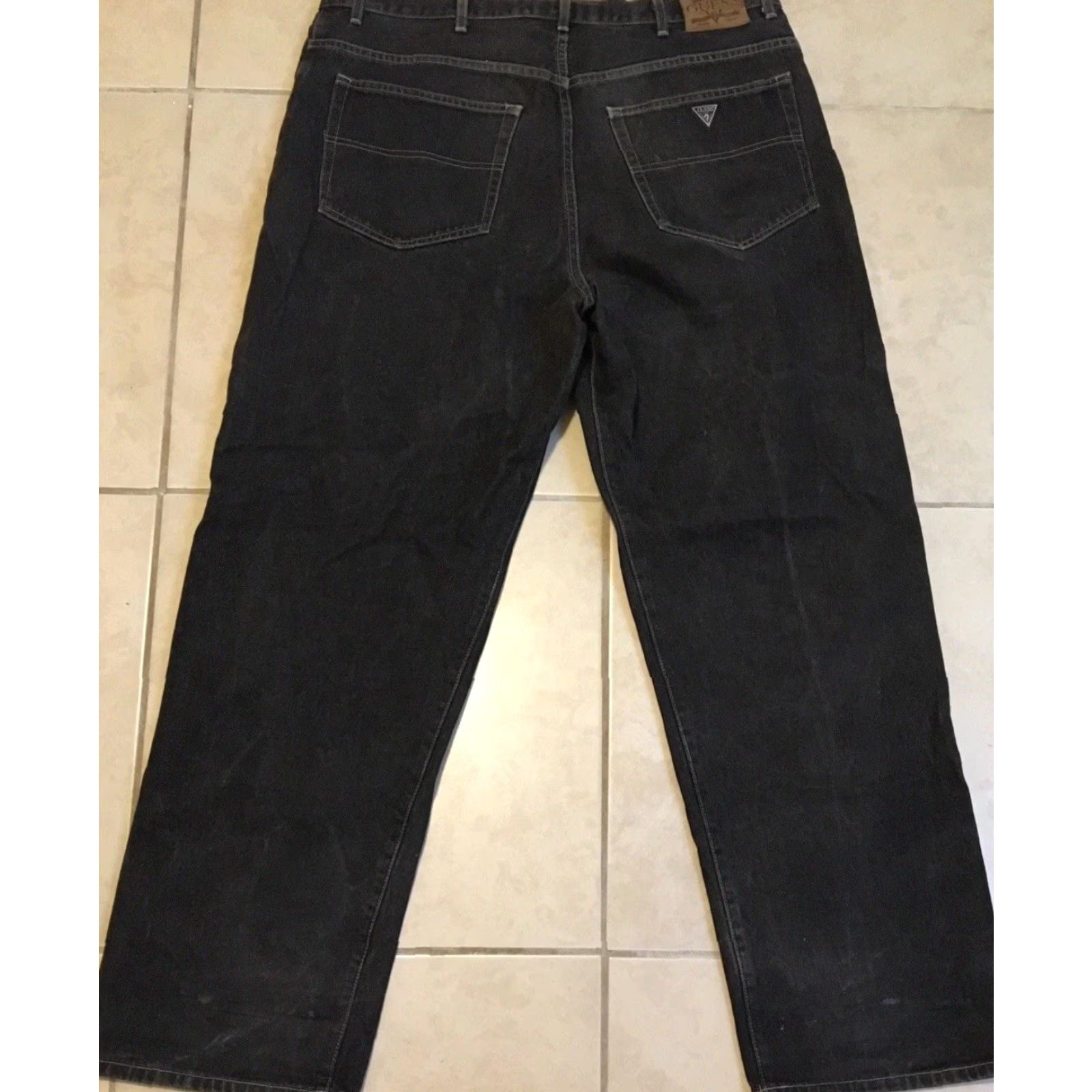 Guess VINTAGE GUESS Jeans 90s Distressed Baggy 40 Black Denim Silvertab Polar Butter Men Regular 33in Wide-Leg Grunge Rock USA Big Boy Inseam 33 Mens Jeans Size US 40 / EU 56 - 2 Thumbnail