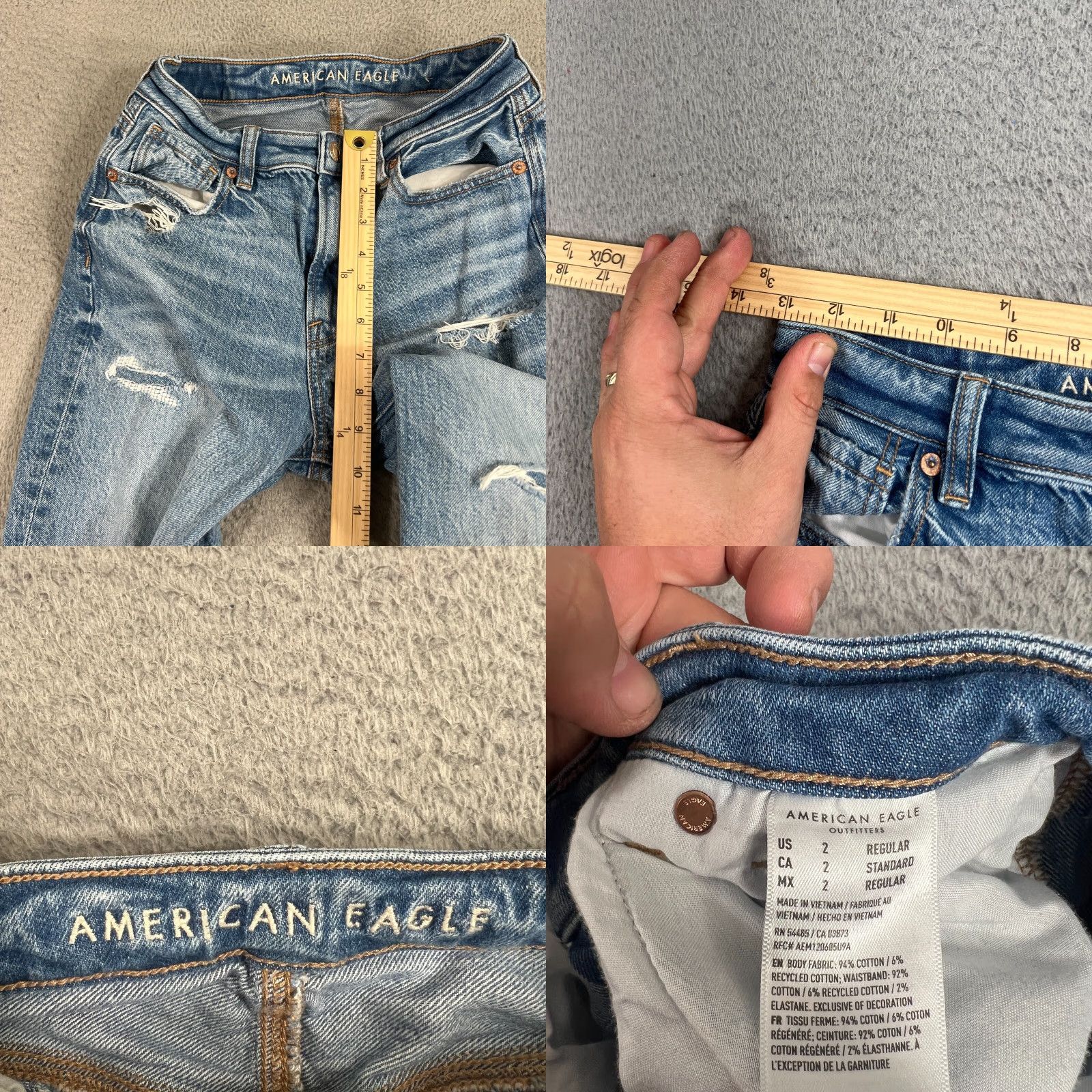 American Eagle Outfitters American Eagle Mom Jeans Women's Size 2 Light Wash Distressed 29" Inseam Blue Denim Size 26" / US 2 / IT 38 - 8 Thumbnail