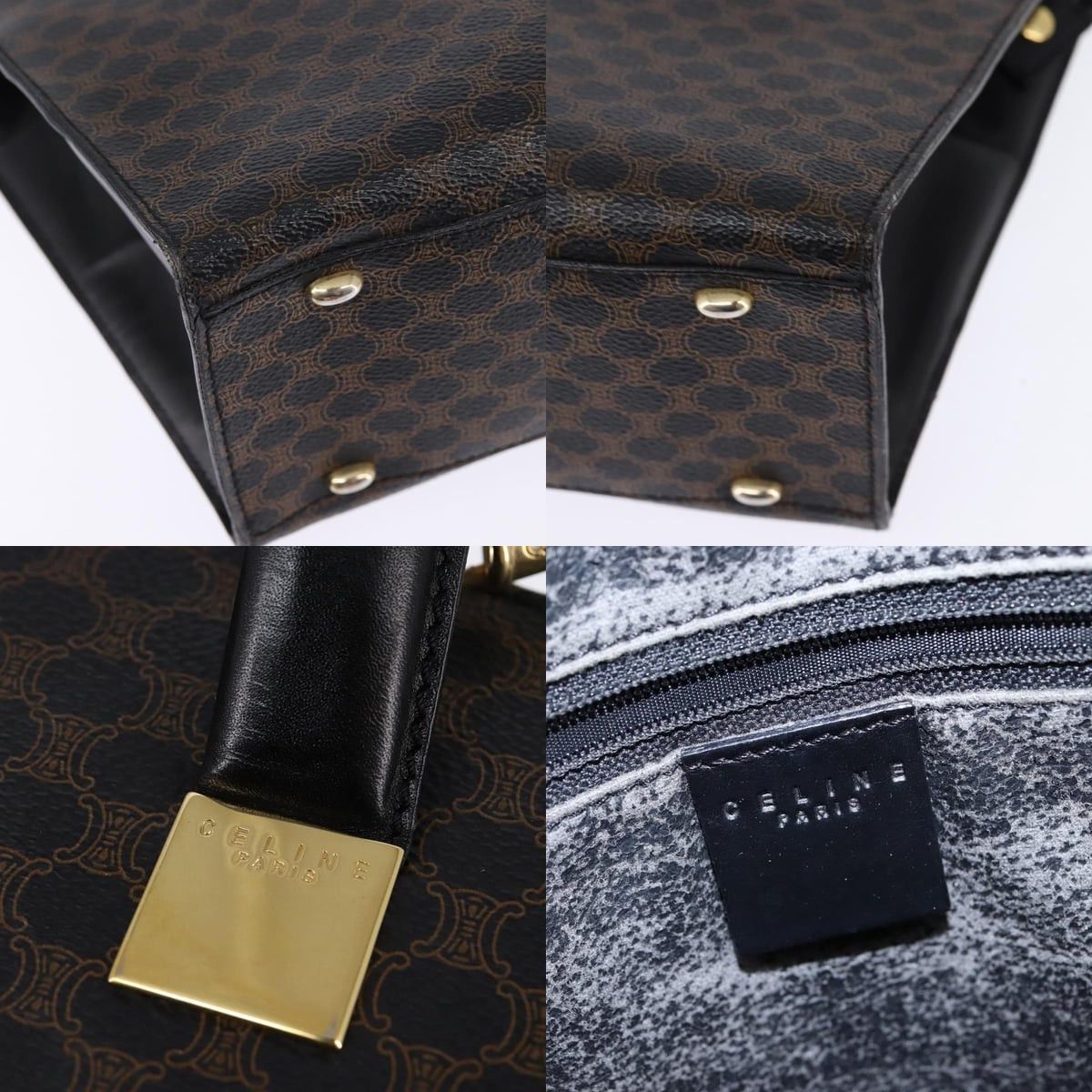 Celine CELINE Macadam Canvas Tote Bag Pvc Leather Black Gold Size ONE SIZE - 11 Thumbnail