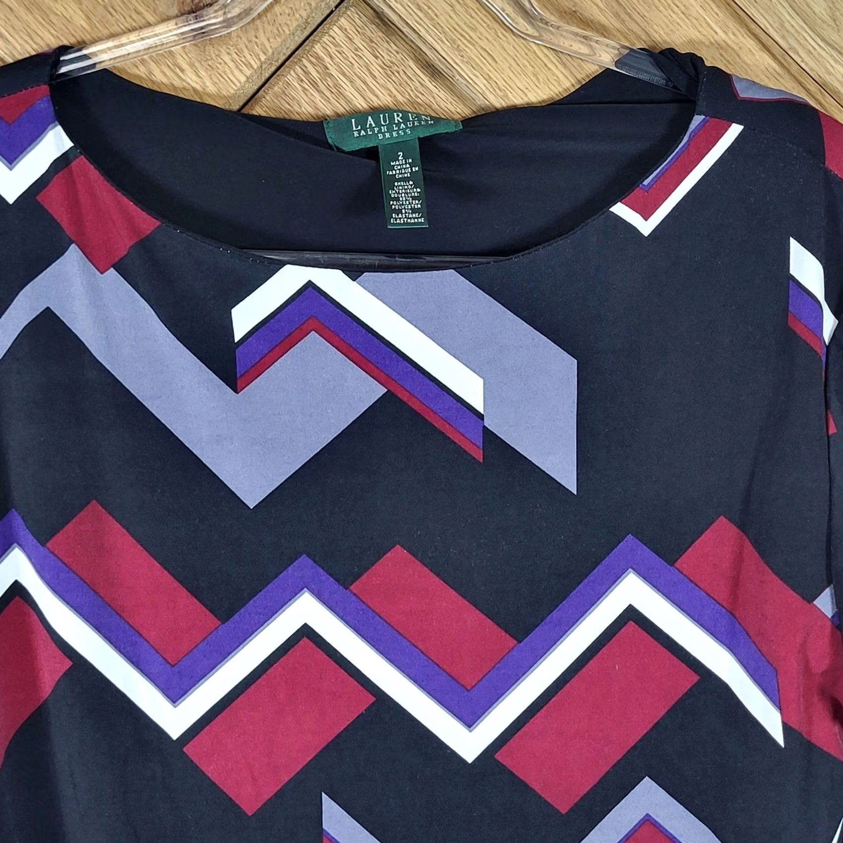 Ralph Lauren Lauren Ralph Lauren Sheath Dress Womens 2 Geometric Chevron Print Black Multicolor Jersey Knit Office Workwear Mod Size XS / US 0-2 / IT 36-38 - 2 Thumbnail