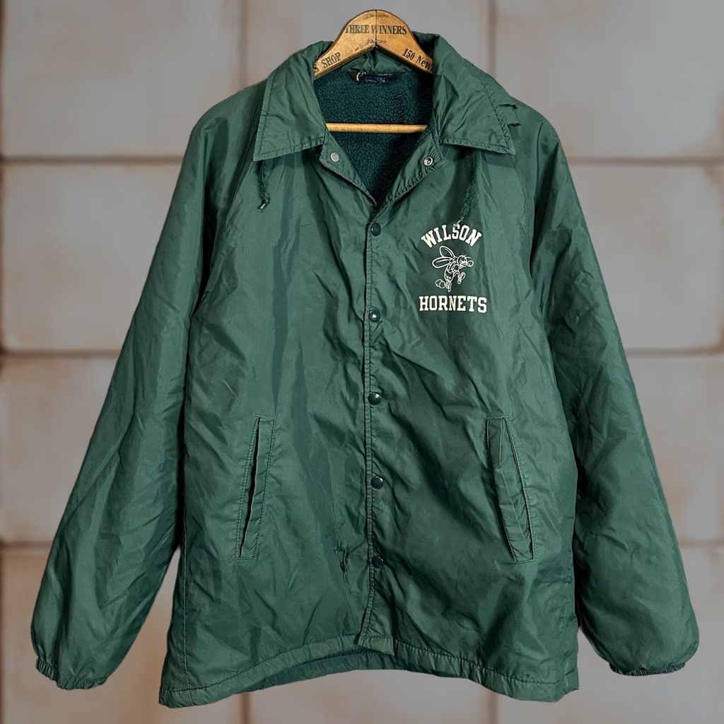 Champion VINTAGE Champion Jacket Nylon Green Lined Windbreaker 60s 70s School USA Men Large Snapped Button Hooded Pocketed Regular Size US L / EU 52-54 / 3 - 1 Thumbnail