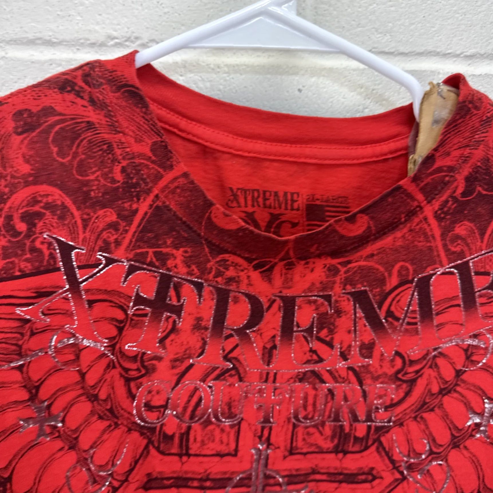 Affliction VINTAGE Affliction T-Shirt Men XXL Red Graphic Print Crew Neck Grunge Cross Wings USA Made AOP Embroidered Logo 2000-20090 Size US XXL / EU 58 / 5 - 4 Thumbnail