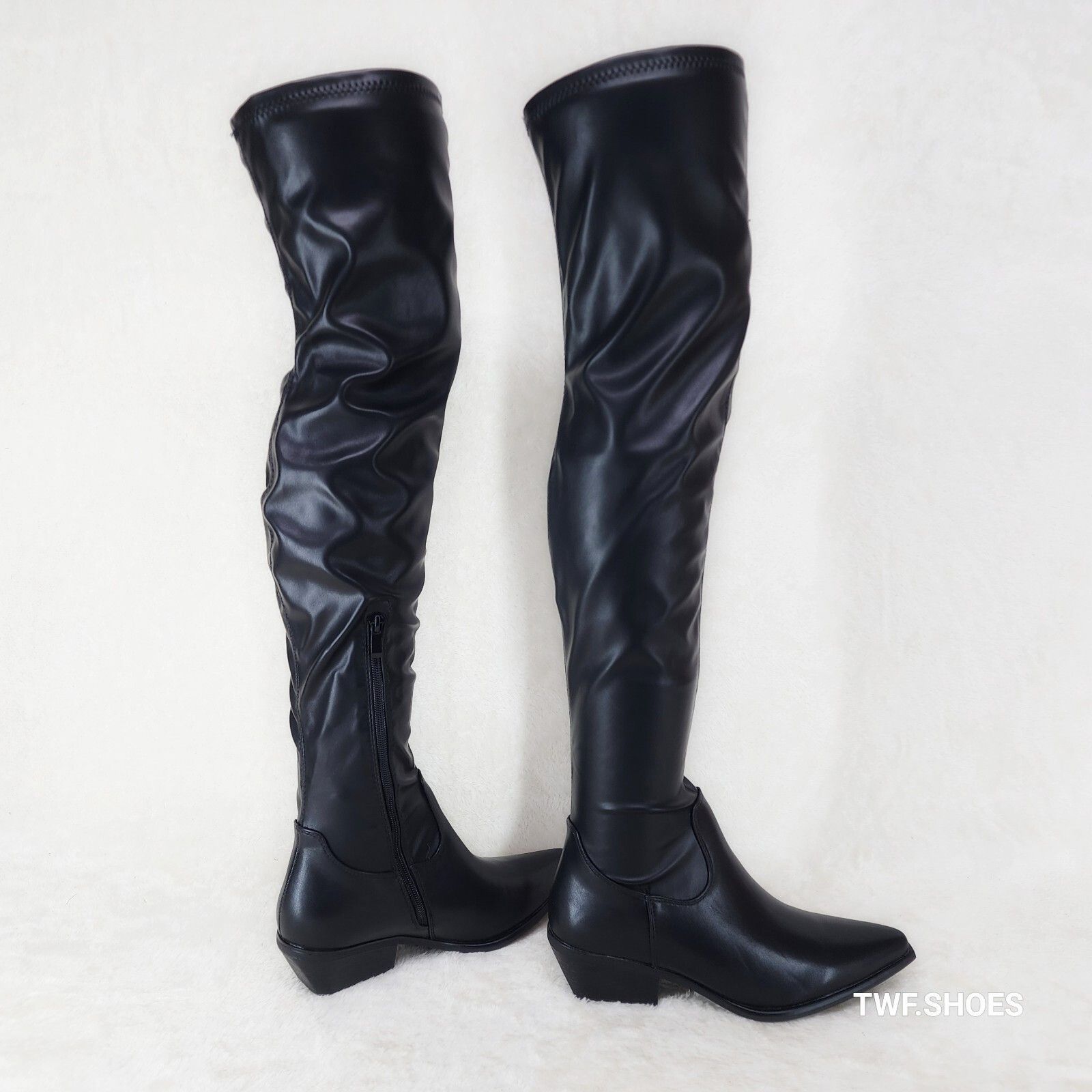 Other Rodeo Rider Black Stretch Faux Leather Western Cowgirl Thigh Size US 6.5 / IT 36.5 - 3 Thumbnail