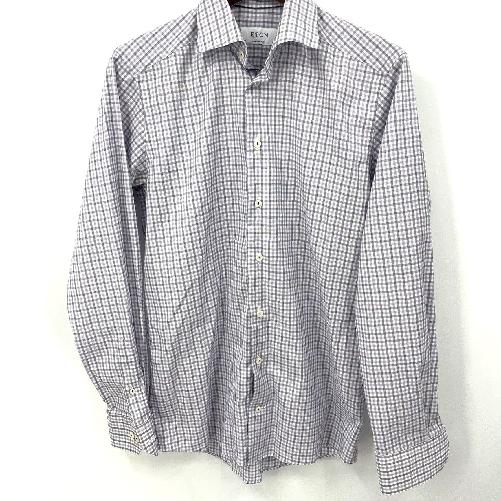 Eton VINTAGE Etón Men’s Slim Fit Plaid Shirt 38 Gray Long Sleeve Button-Up Business Casual Size US M / EU 48-50 / 2 - 2 Thumbnail