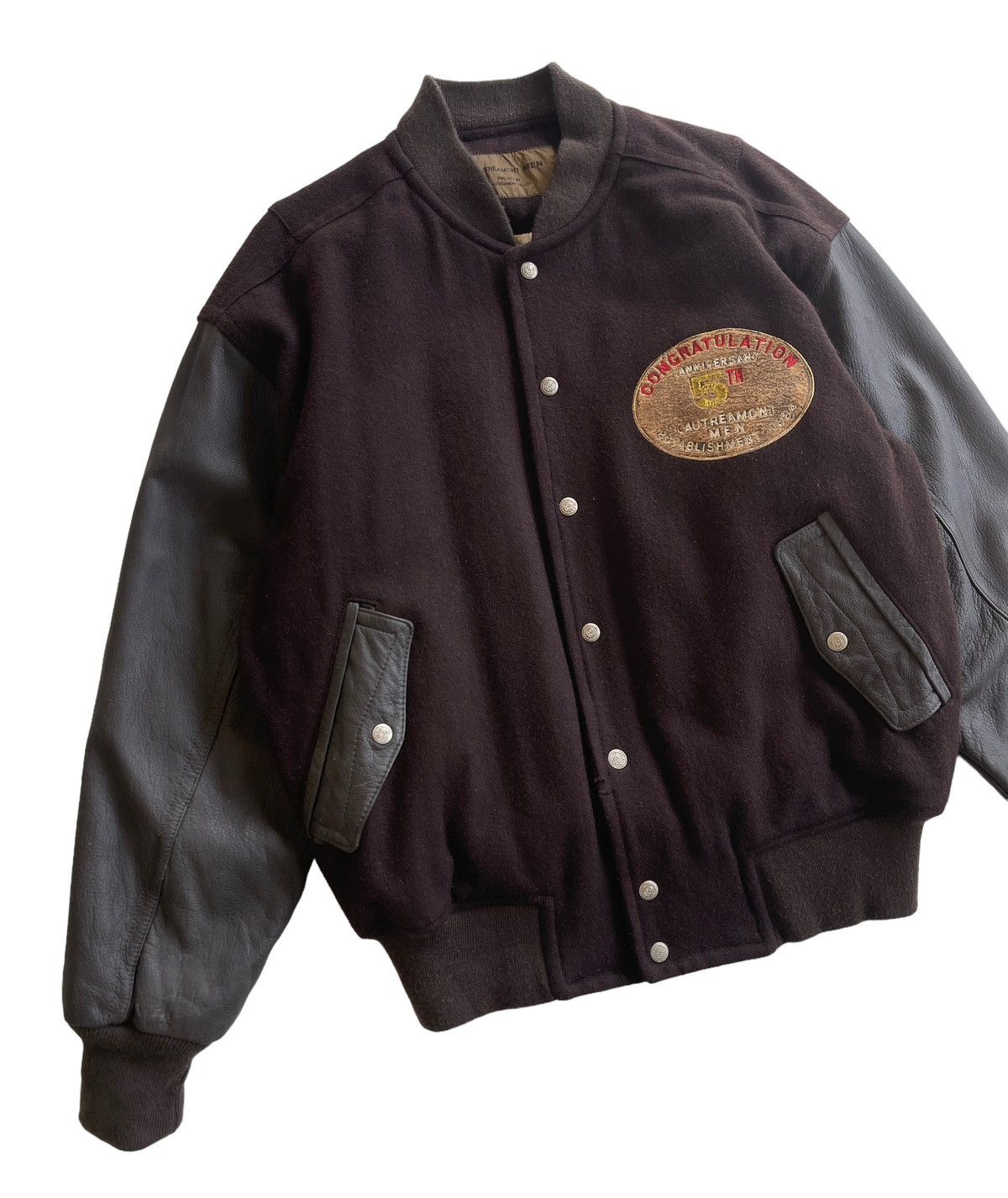 Japanese Brand VINTAGE WOOL + LEATHER VARSITY JACKET Size US XL / EU 56 / 4 - 2 Thumbnail