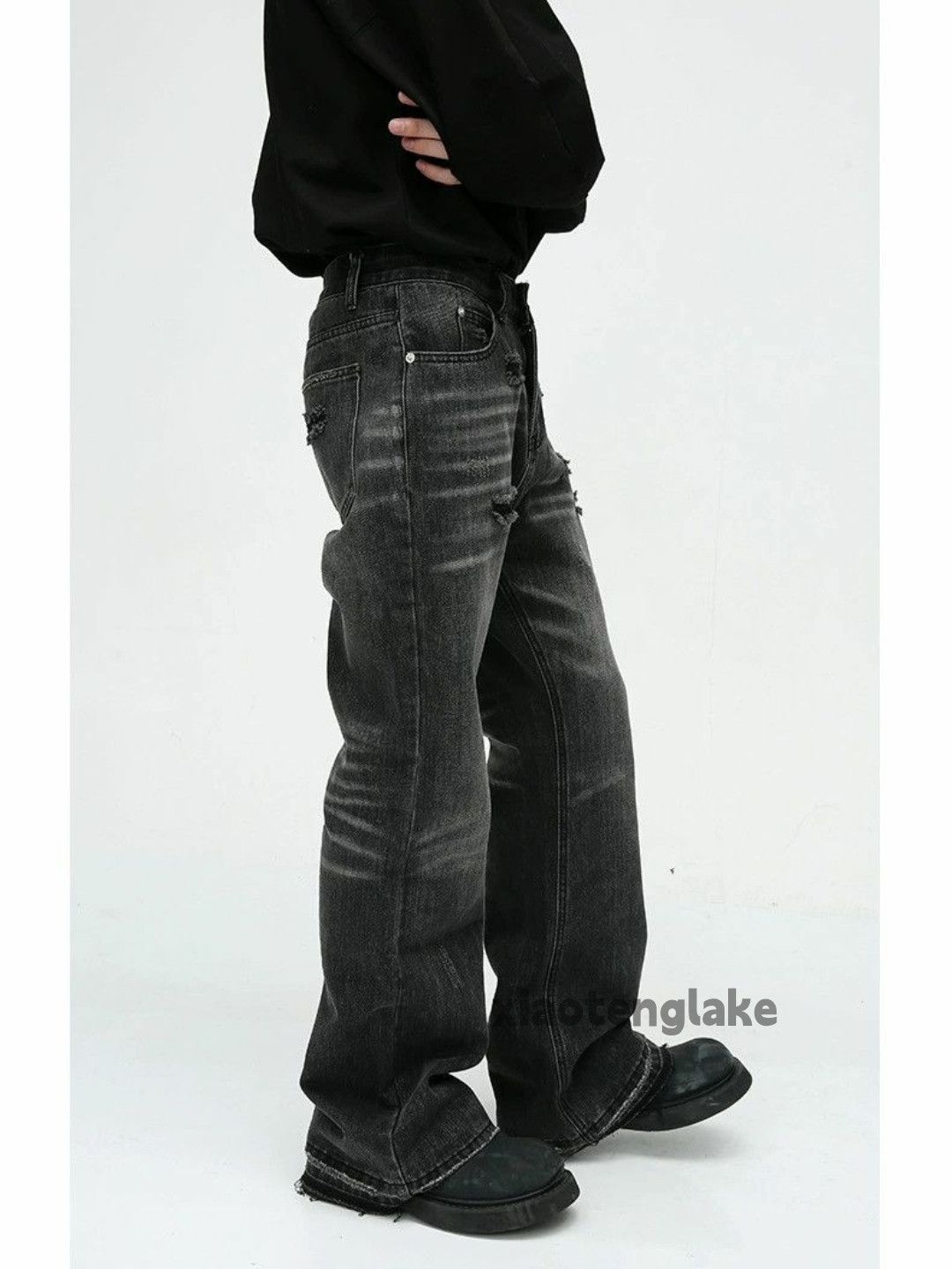 Jean × Vintage washed faded damaged ripped punk grunge flared jeans Size US 32 / EU 48 - 6 Thumbnail