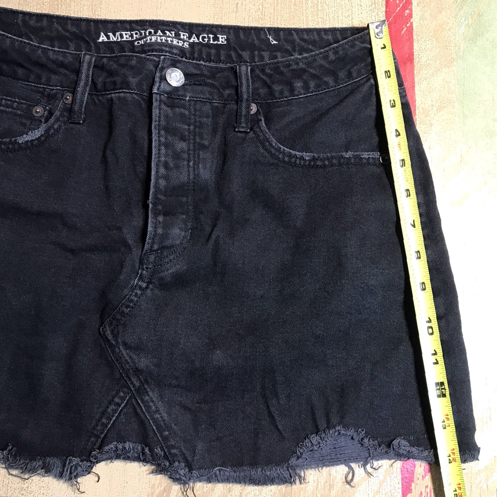 American Eagle Outfitters American Eagle Denim Skirt Womens 10 Button Fly Boho Festival Black Raw Hem Size 32" / US 10 / IT 46 - 5 Thumbnail