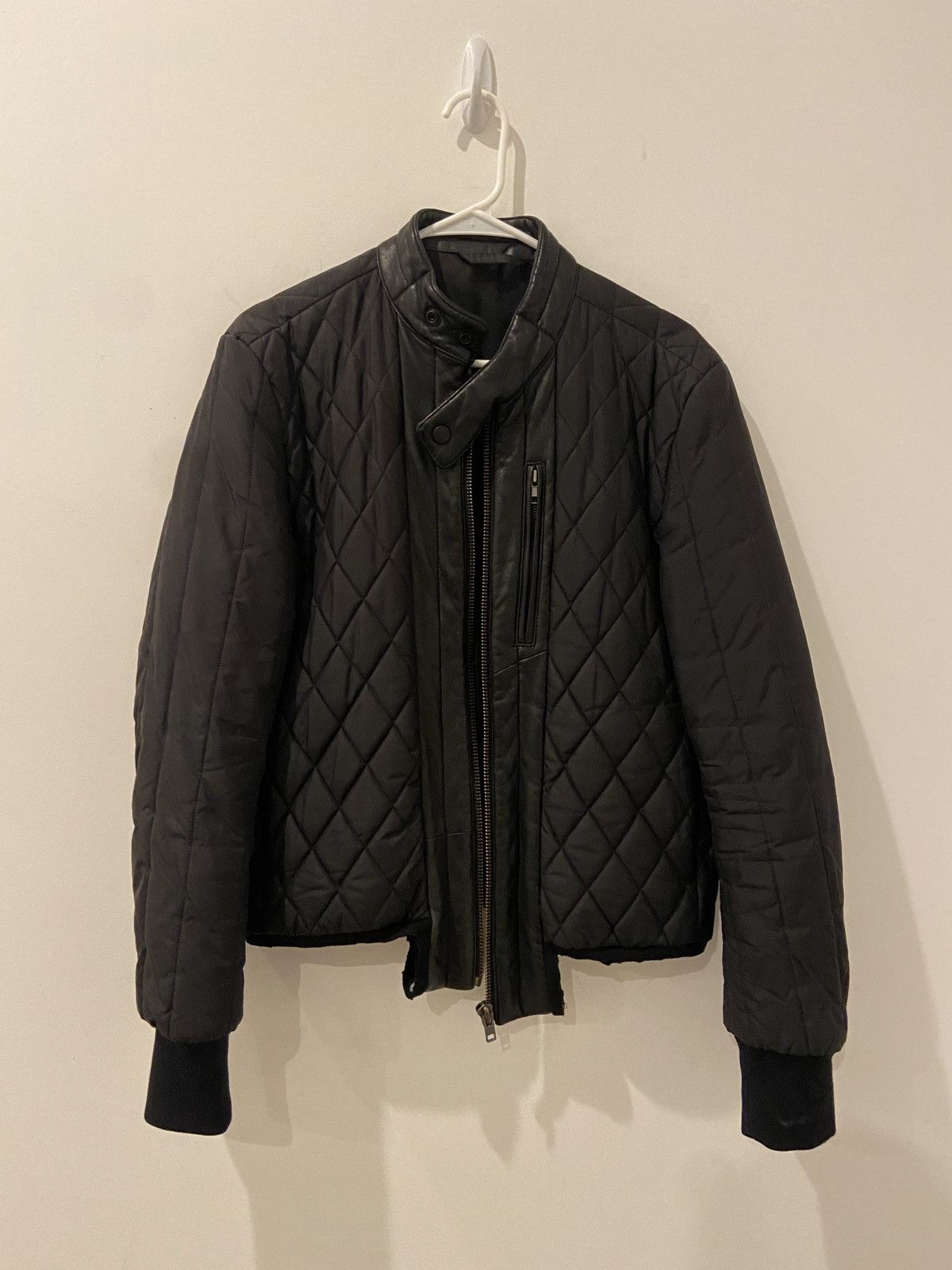 image of Maison Margiela Leather Trim Bomber Jacket in Black, Men's (Size Medium)