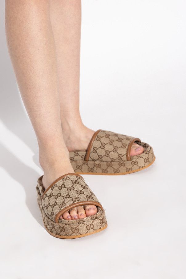 Gucci oc11z0126 Women's GG Platform Sandals in Beige Size US 7.5 / IT 37.5 - 2 Thumbnail