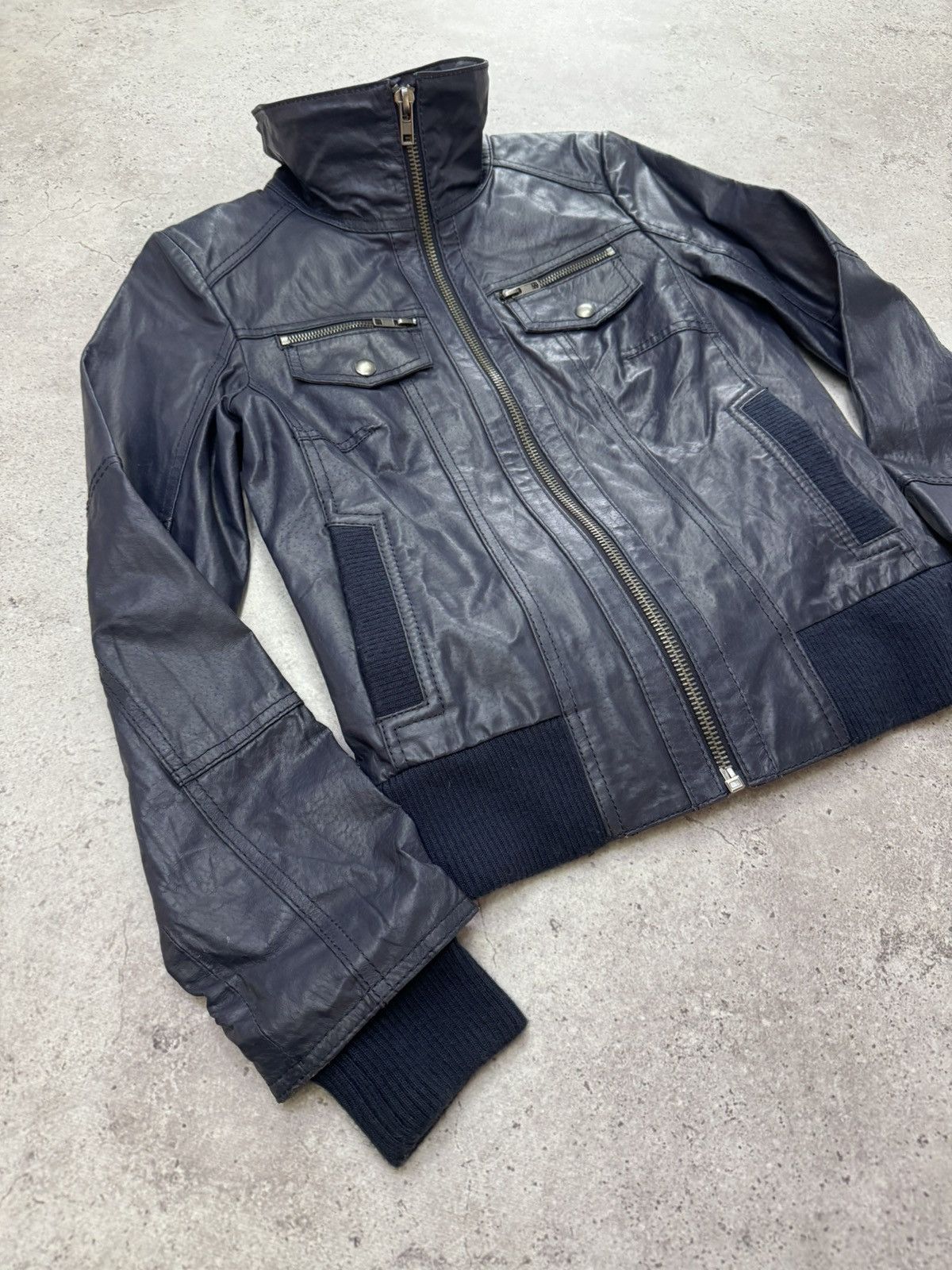 Le Grande Bleu (L.G.B.) Vintage Stone Real Leather Jacket Size US M / EU 48-50 / 2 - 4 Thumbnail