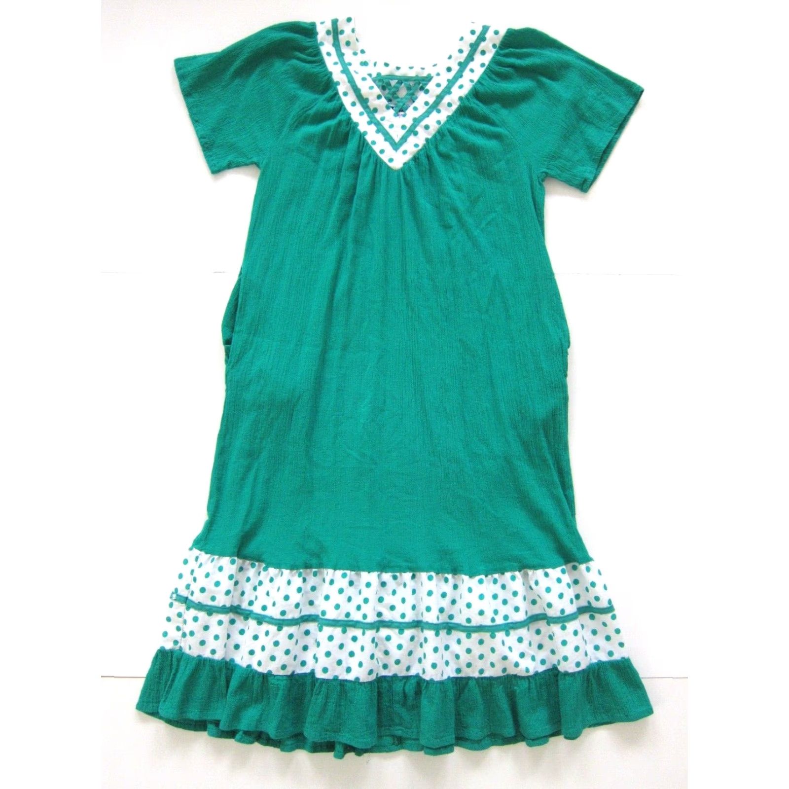 Vintage VINTAGE Anthony Richards Green White Polka Dot Pocket Muumuu Kaftan Maxi Dress MD Size M / US 6-8 / IT 42-44 - 2 Thumbnail