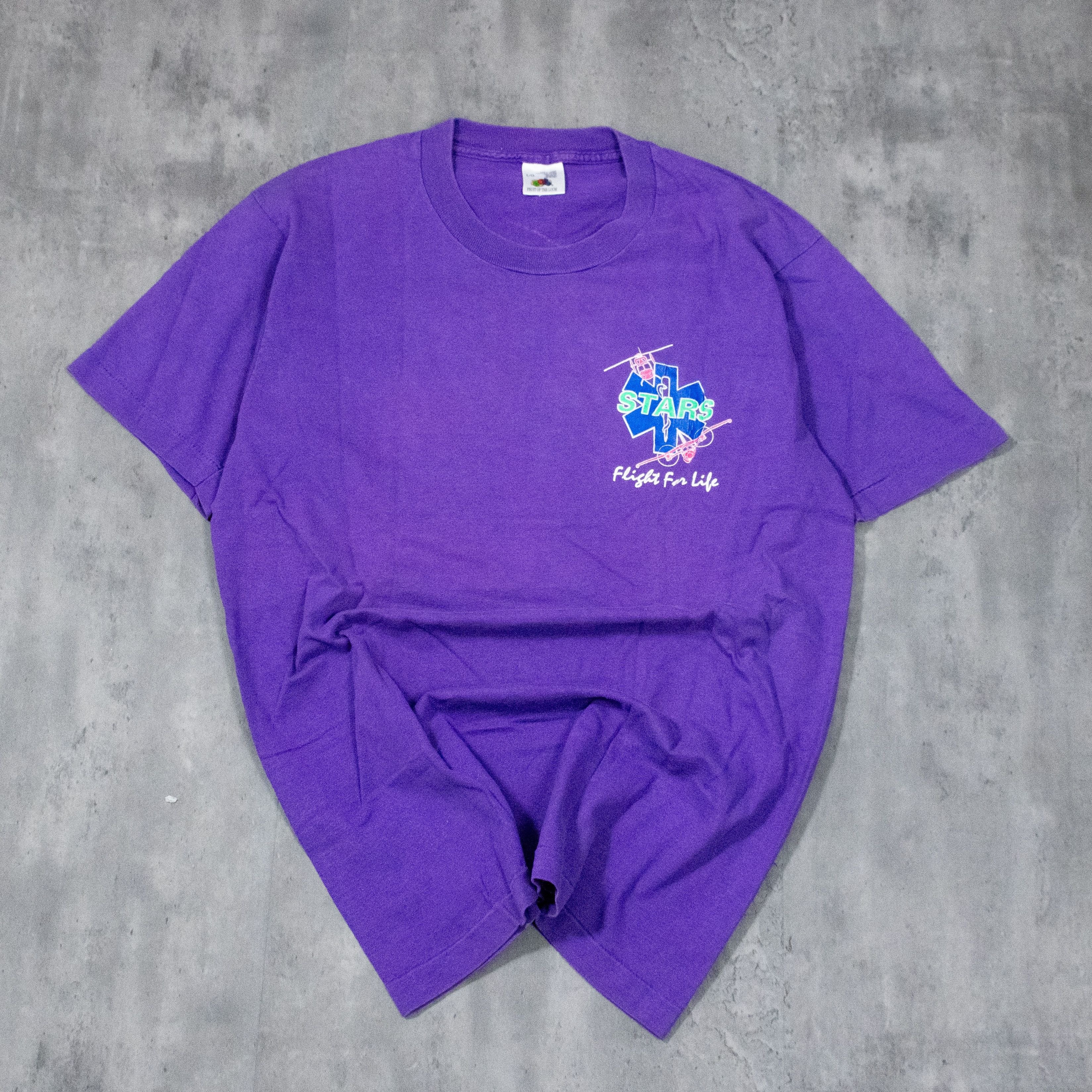 Vintage Vintage 1990s Stars Flight For Life Single Stitch Purple Tee Size US M / EU 48-50 / 2 - 3 Thumbnail