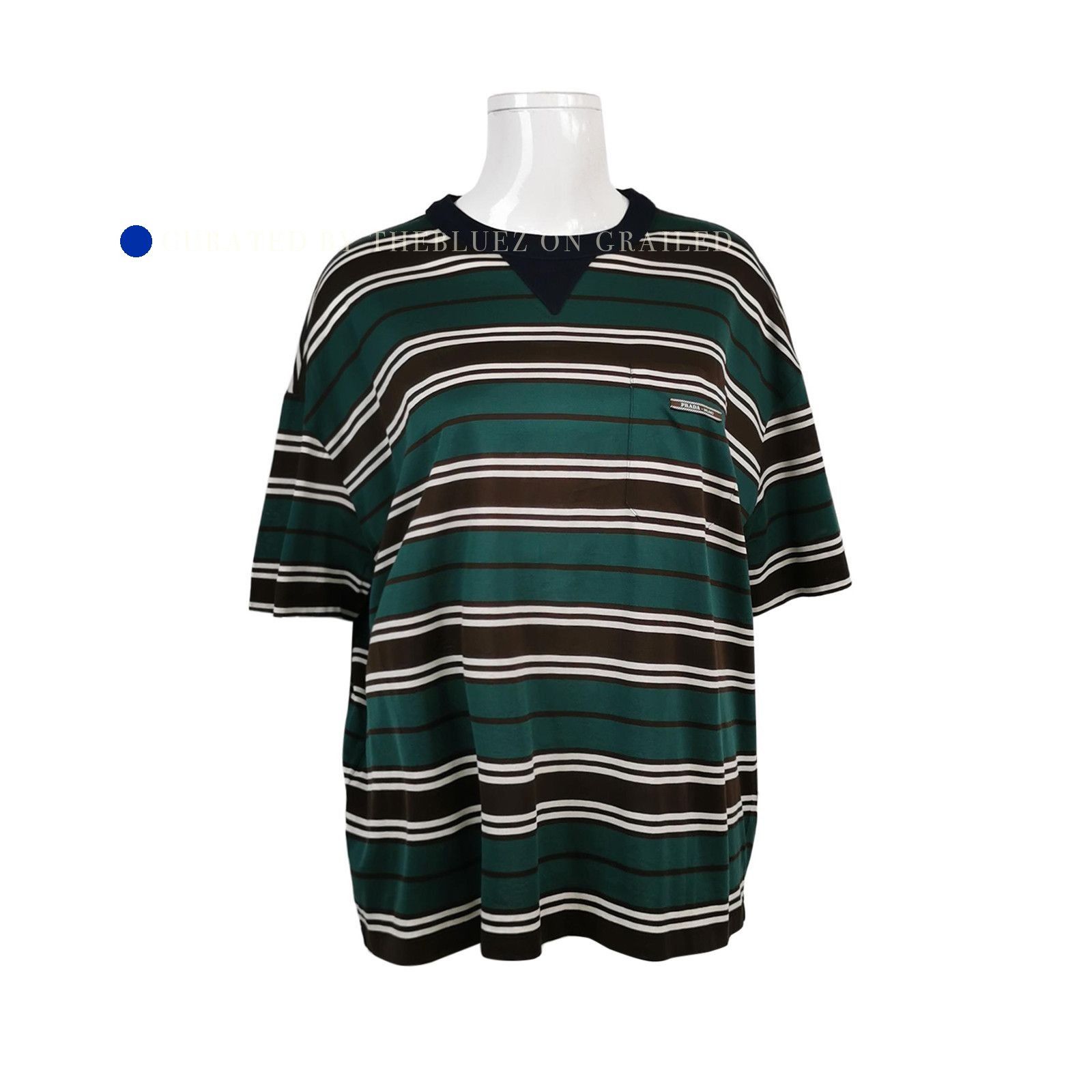 Prada Striped T-Shirt with Logo Patch Size US XS / EU 42 / 0 - 1 Thumbnail