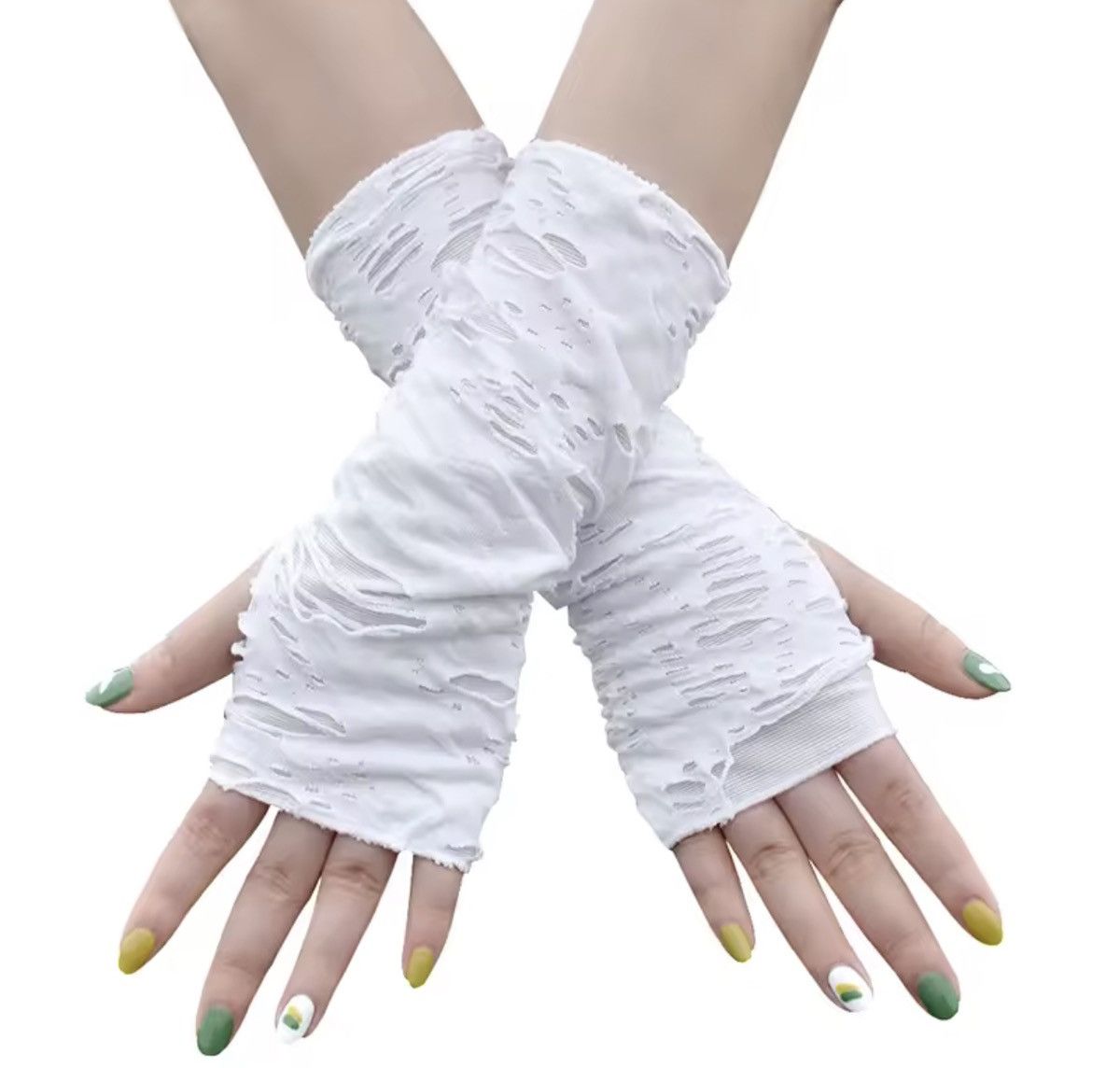 Other Gothic White Fingerless Gloves Size ONE SIZE - 1 Thumbnail