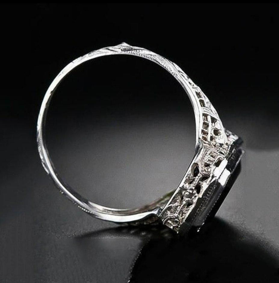 Designer Vintage Emerald Green Cut Retro Hollow Antique Silver Ring Size ONE SIZE - 4 Thumbnail