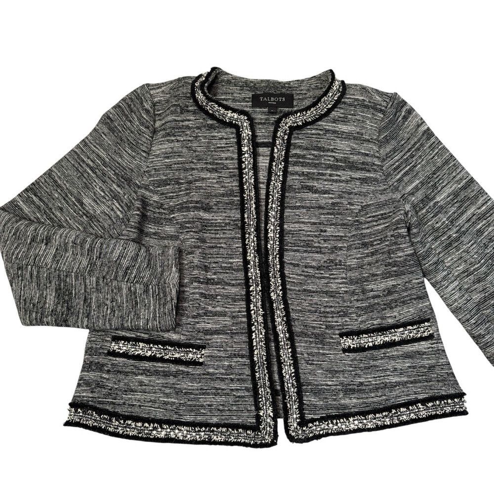 Talbots Talbots Tweed Open Front Fringe Trim Cotton Wool Blend Blaz Size XS / US 0-2 / IT 36-38 - 5 Thumbnail
