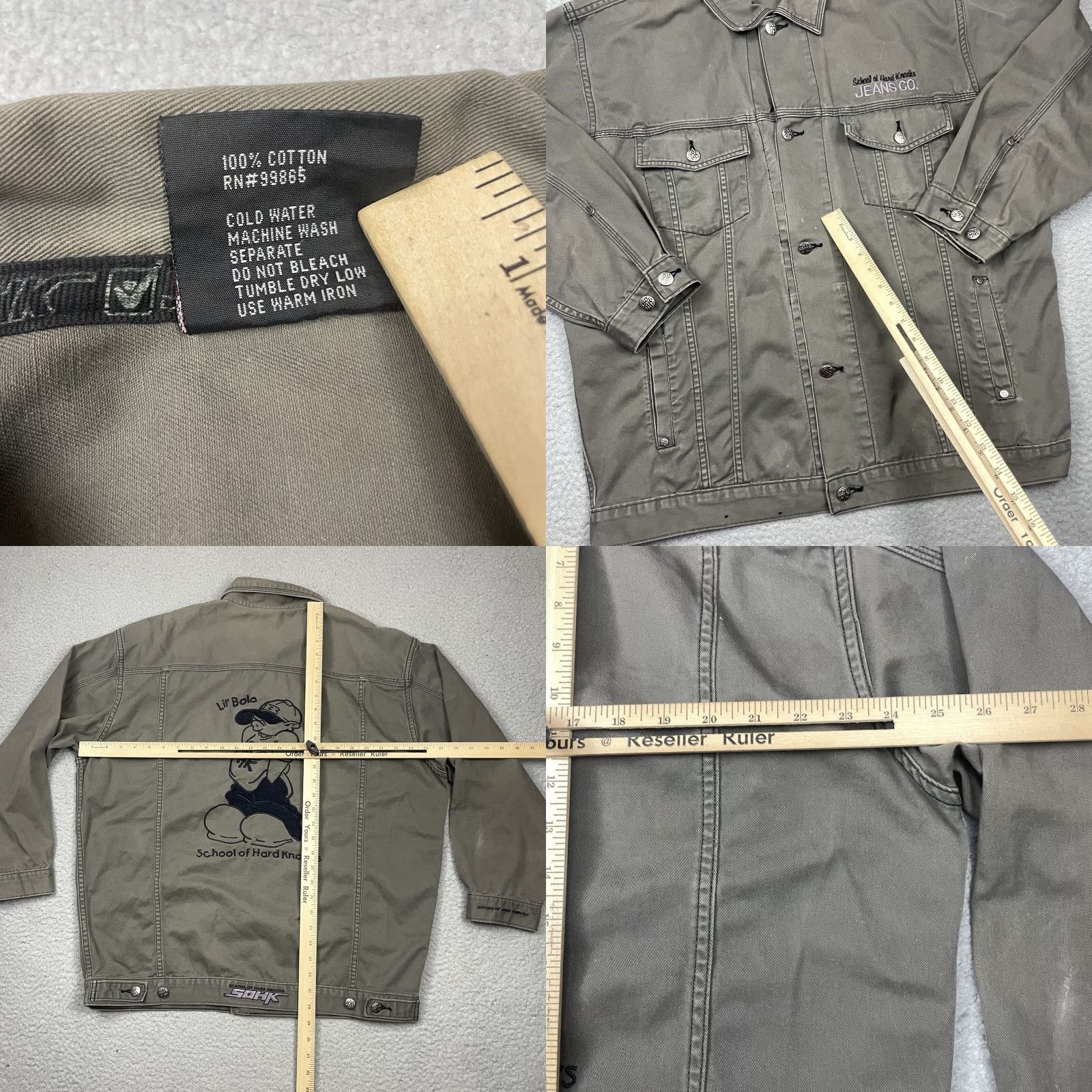 Denime VINTAGE School of Hard Knocks Denim Jacket Mens Adult Large L Gray Oversized Regular Coat/ Jacket Size US 33 - 9 Thumbnail