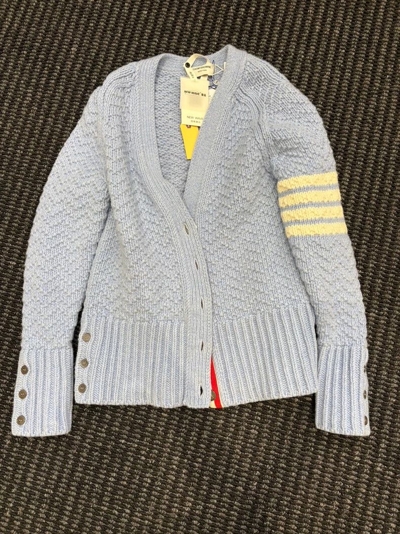 Thom Browne Thom Browne Blue Arm Stripe Wool Cardigan - dmc Size US S / EU 44-46 / 1 - 1 Thumbnail
