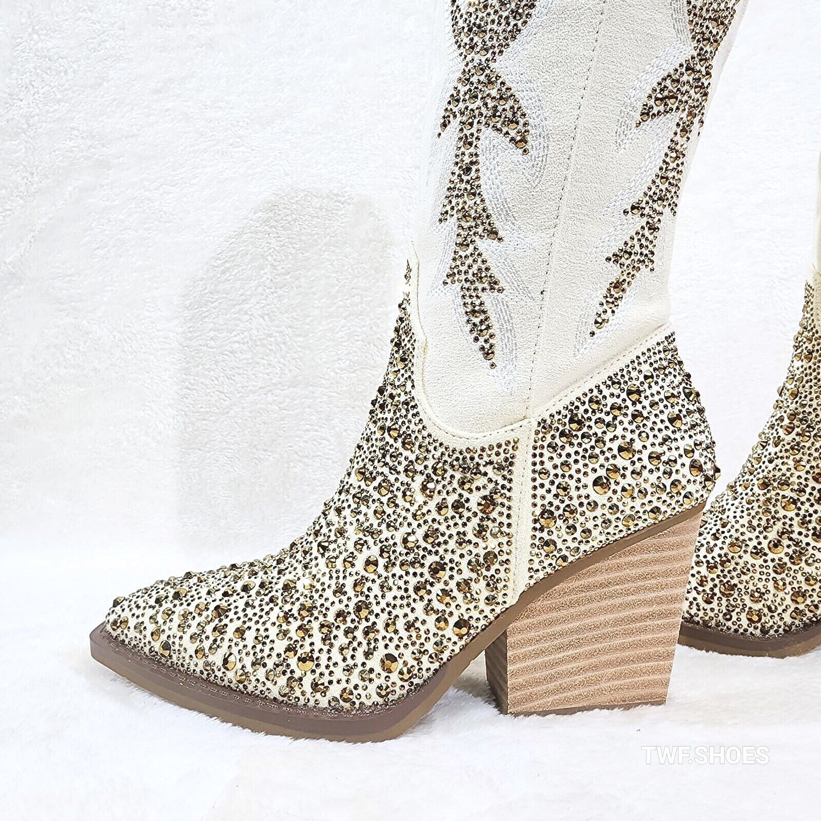 Other Murrey Buttery Ivory With Rhinestones Glamour Western Cowgi Size US 5.5 / IT 35.5 - 2 Thumbnail