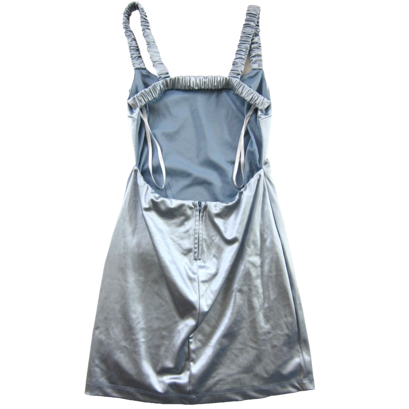 Vintage NWT B. Darlin Blue Satin Stretch Open Back Short Tank Dress Women Size 7/8 Size 28" / US 6 / IT 42 - 2 Thumbnail