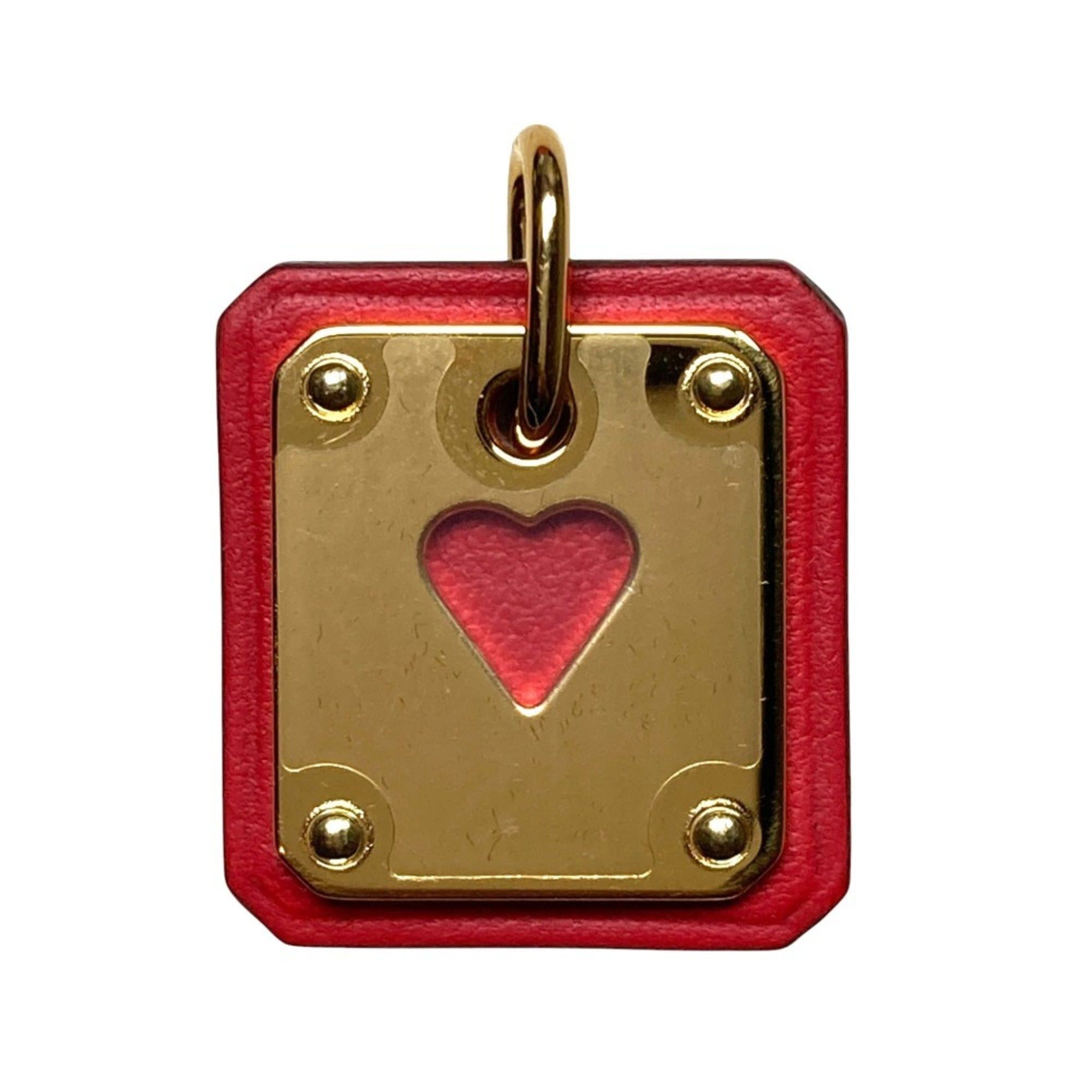 Hermes Hermes As de Coeur PM Heart Motif GP x Leather Pendant Top Red Gold Color Women's Size ONE SIZE - 1 Thumbnail