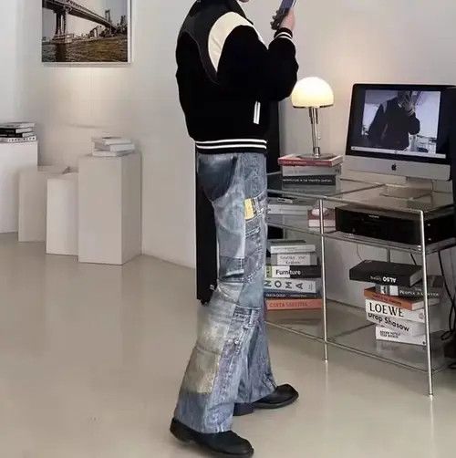 VIBE Digitally printed distressed washed denim trousers Size US 30 / EU 46 - 2 Thumbnail