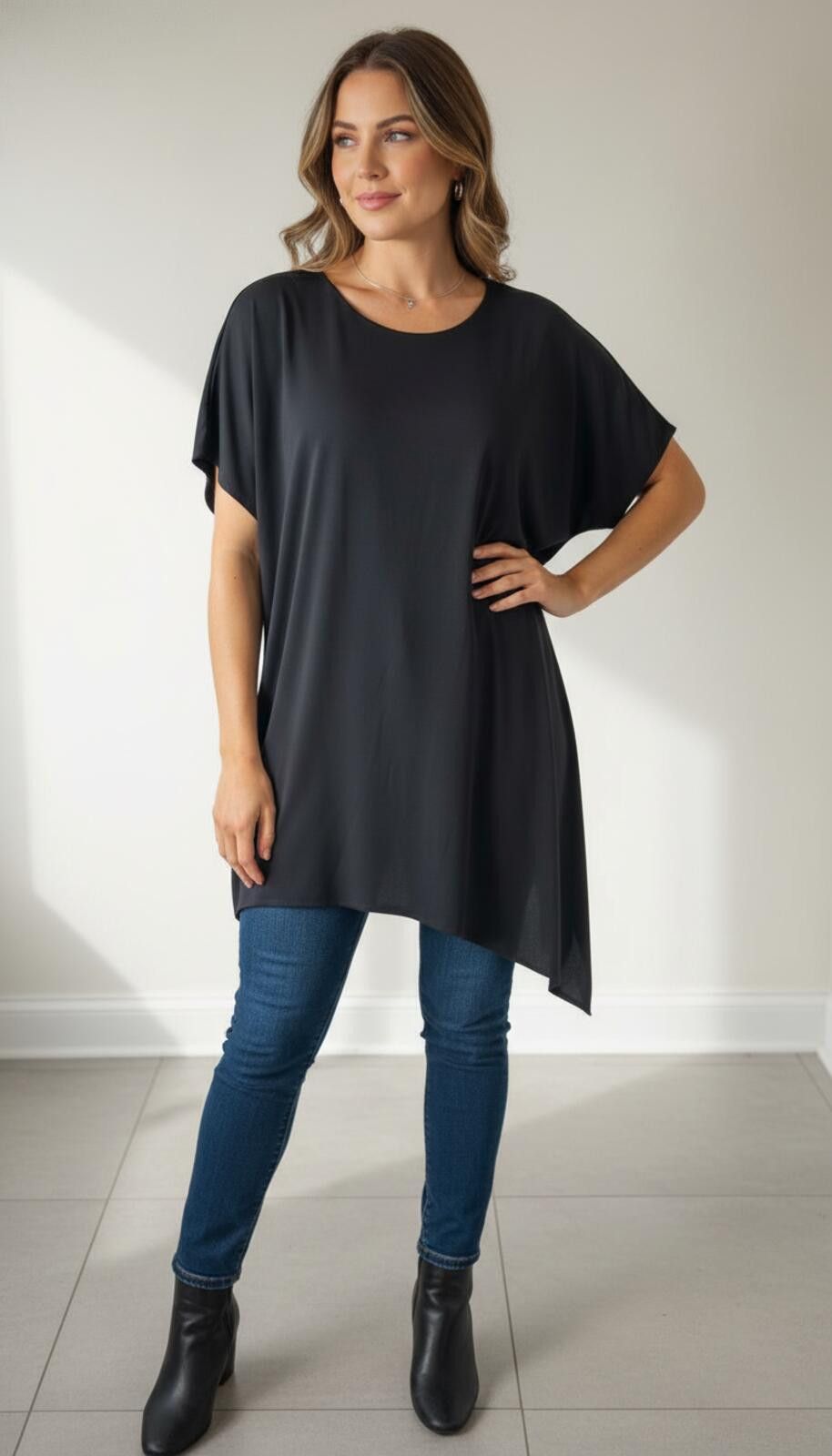 Other Chic Black Asymmetrical T-Shirt by Catherine Malandrino Size L / US 10 / IT 46 - 1 Thumbnail