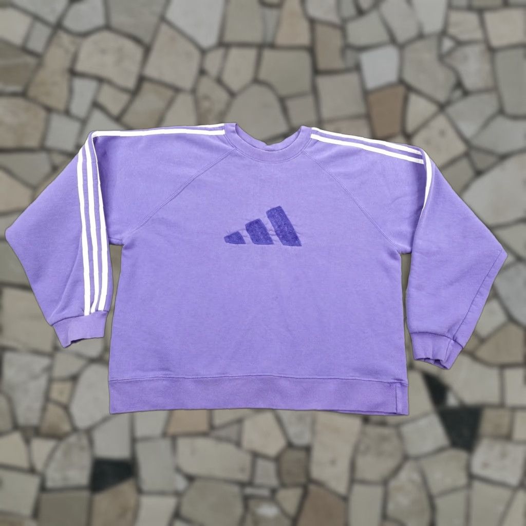Adidas VINTAGE Adidas Sweatshirt Womens Medium Purple Crewneck Pullover 90s Graphic Print Logo Sweatshirt Size M / US 6-8 / IT 42-44 - 1 Thumbnail