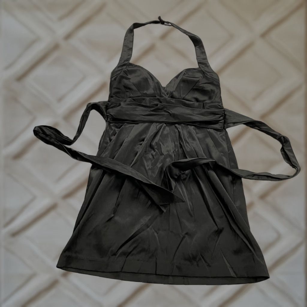 Vintage Mind Code Dress Womens Small Black Satin Mini Halter Backless Pleated Sweetheart Size S / US 4 / IT 40 - 1 Thumbnail