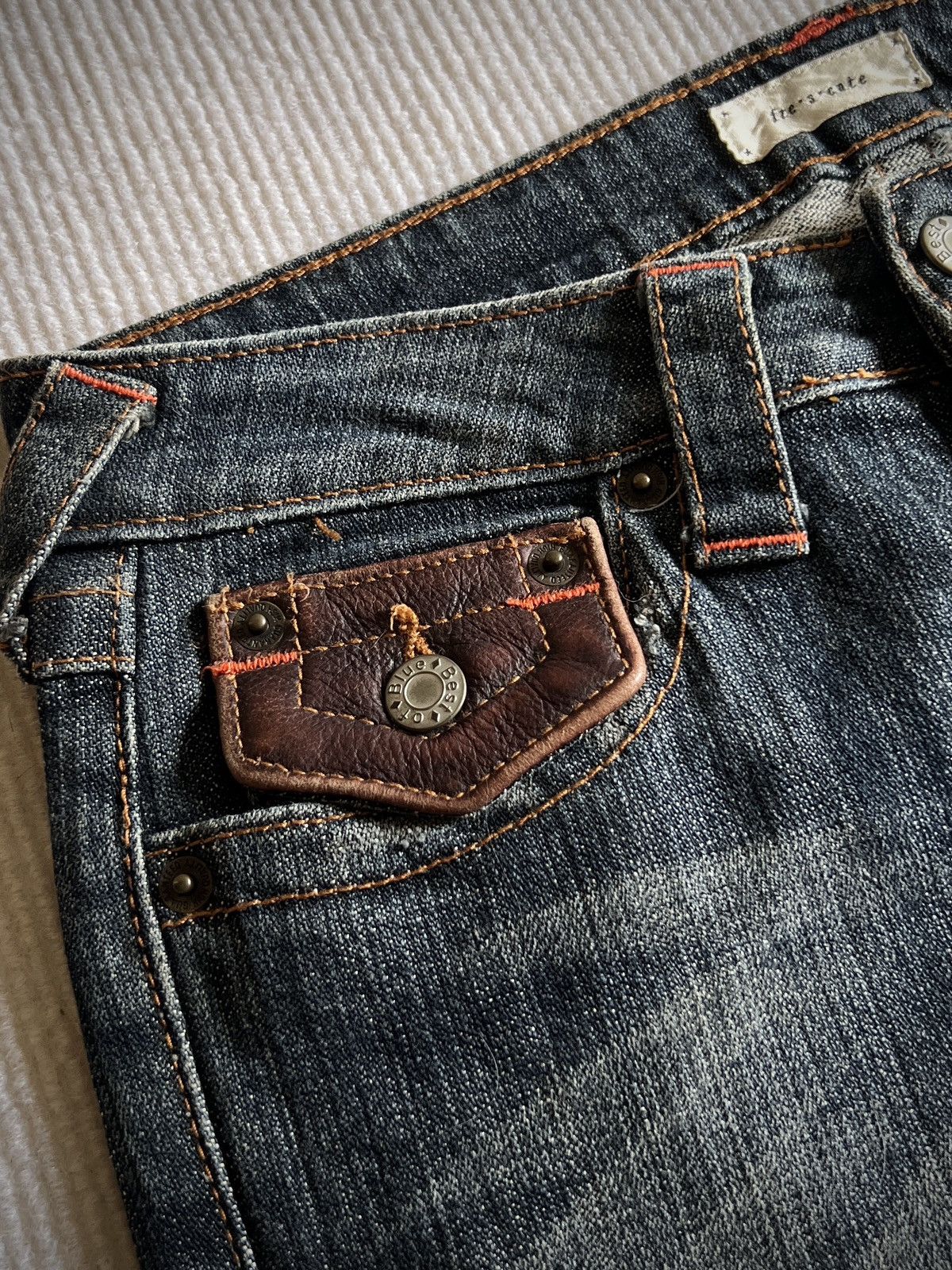 If Six Was Nine Archive Fre's Cate Leather Flap Distressed Flare Jeans Y2K Size 29" - 3 Thumbnail