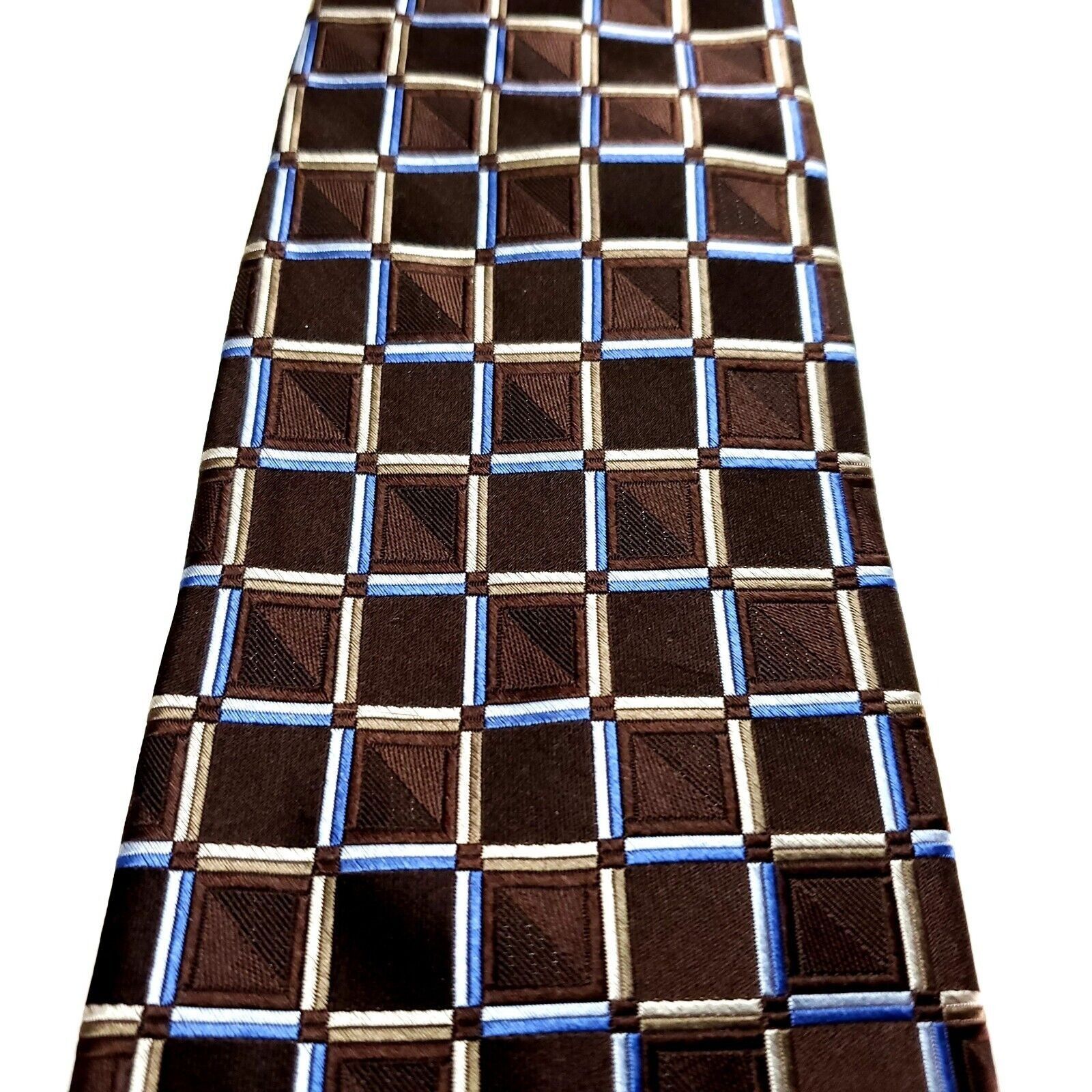 Michael Kors Michael Kors Silk Tie Woven Brown Geometric Blue Size ONE SIZE - 2 Thumbnail