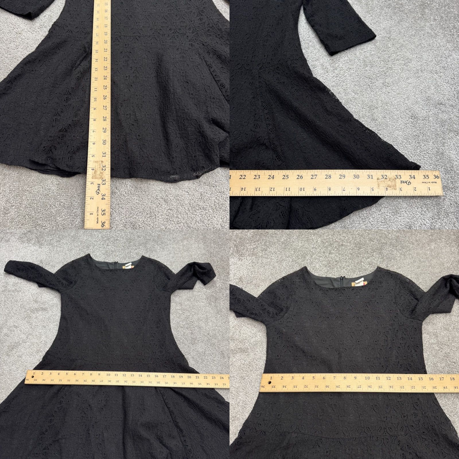 Vintage Studio 342 Womens Lace Fit & Flare A-Line Mini Dress 16 Black Cotton Blend Short Sleeve 3/4 Sleeve Lace Pattern Solid Womens Holiday Classic Size XXL / US 16-18 / IT 52-54 - 8 Thumbnail