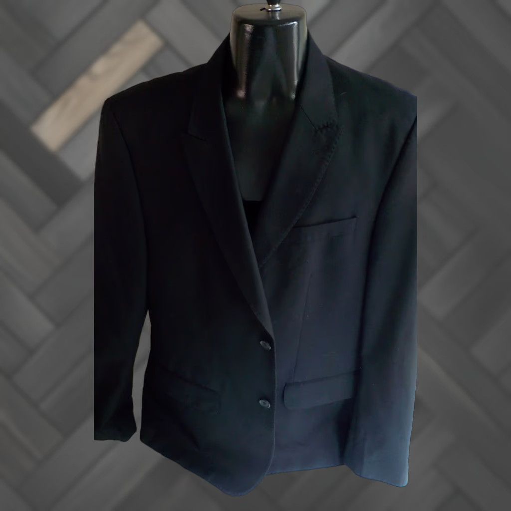 Vintage HOWE Blazer Sport Coat 2 Button Black Poly/Viscose SZ 46R Regular Men’s Blazer Size 46R - 1 Thumbnail