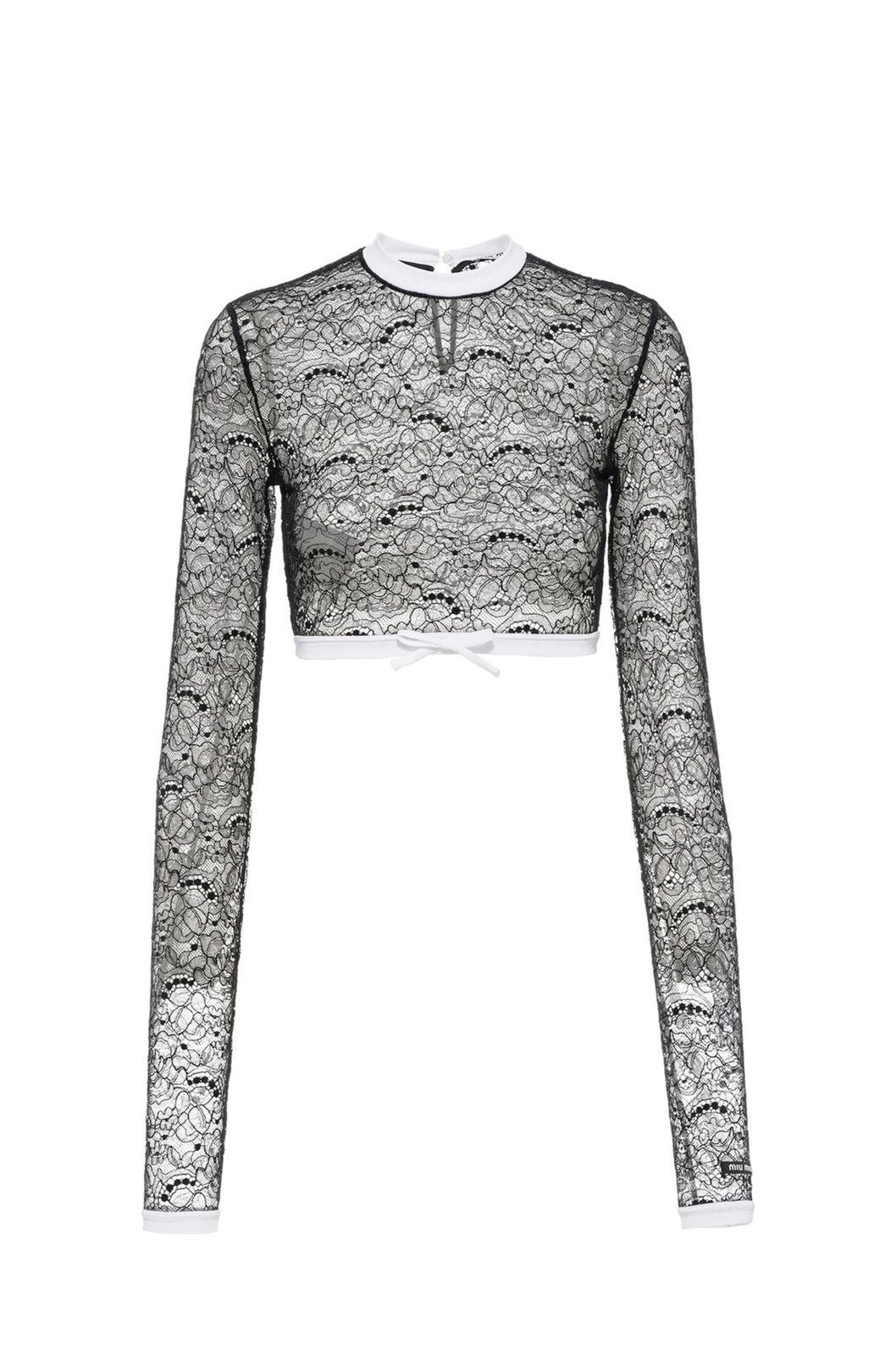 Miu Miu 🔥 Miu Miu logo long sleeeves tee lace cropped top Size M / US 6-8 / IT 42-44 - 3 Thumbnail
