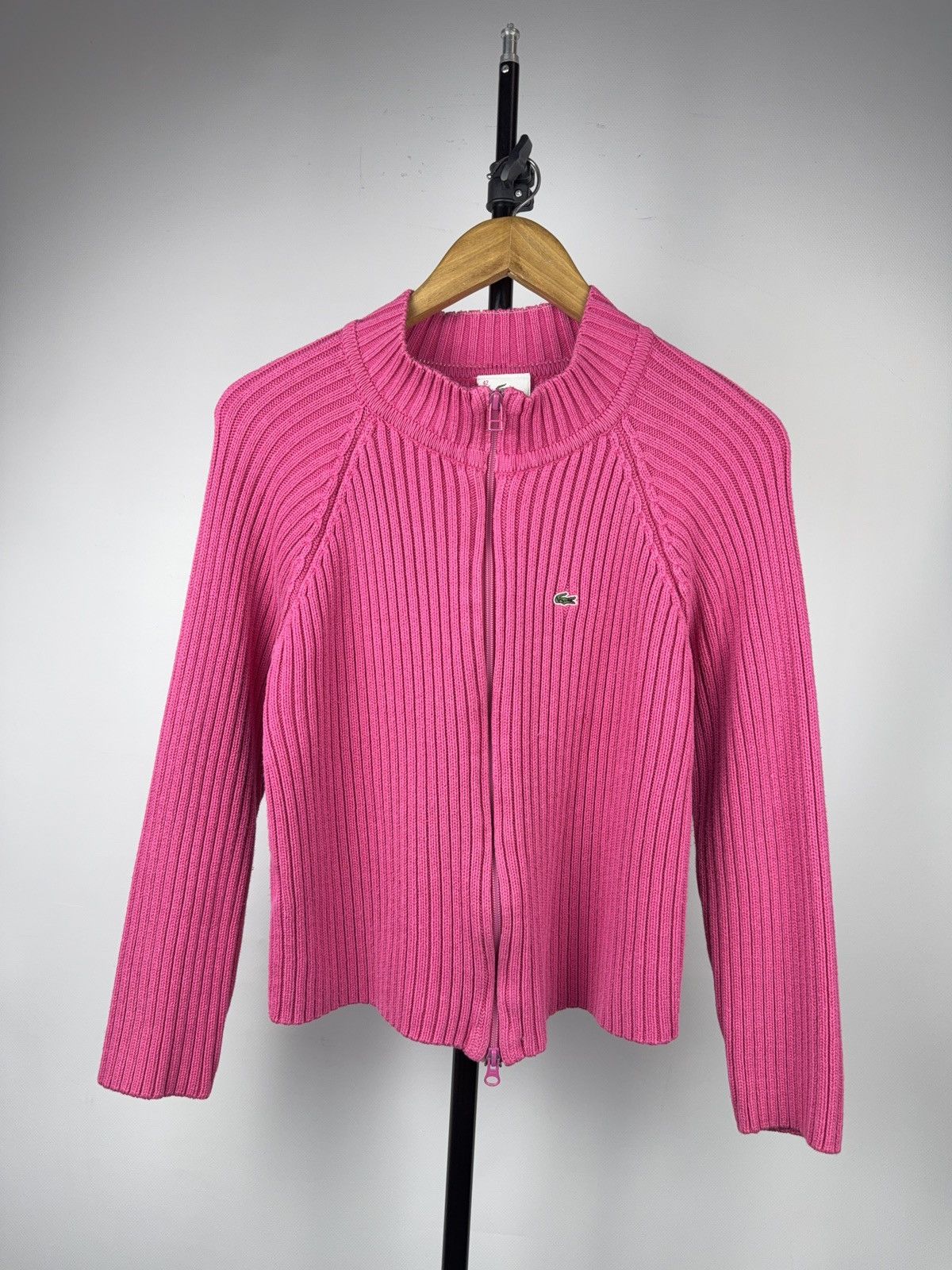 Lacoste 00s Luxury Vintage Lacoste Women’s Ribbed Zip Sweater Y2K Size S / US 4 / IT 40 - 1 Thumbnail