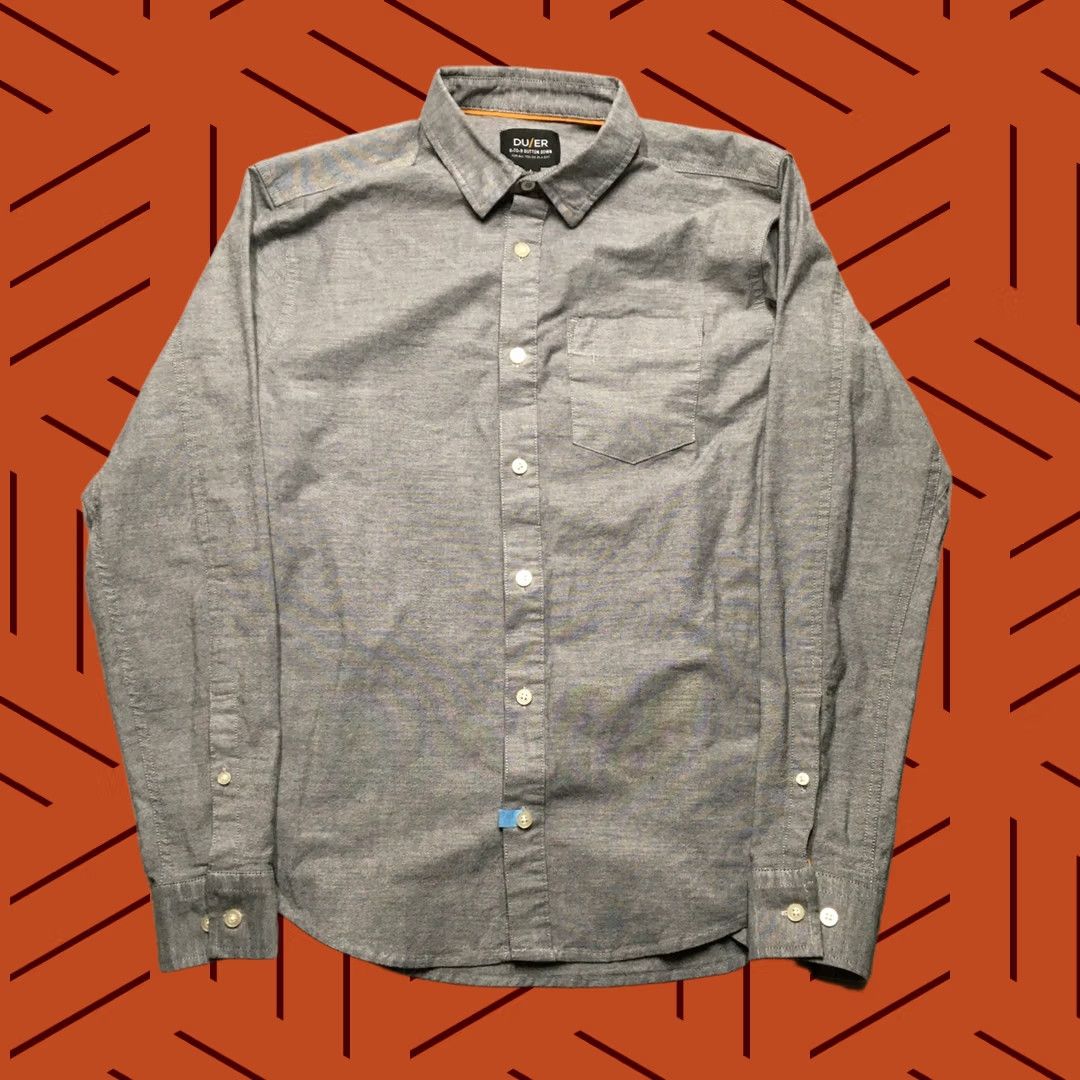 Vintage DU/ER Button-Down Shirt Mens L Gray Cotton Blend Knit 9-to-9 Performance Casual Dress Shirt Regular Size US L / EU 52-54 / 3 - 1 Thumbnail