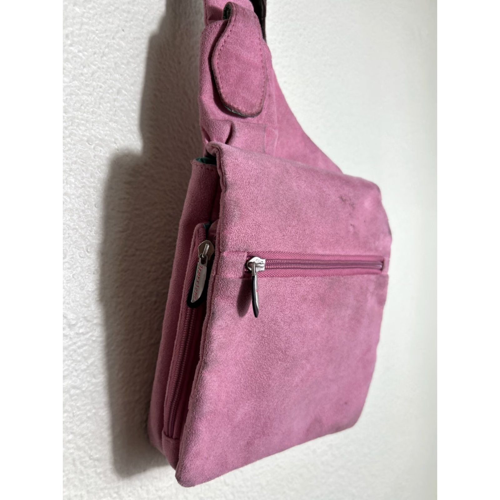 Vintage Travelon Pink Suede Crossbody Purse Bag Organizer Travel Hands Up Womens Small Size ONE SIZE - 2 Thumbnail
